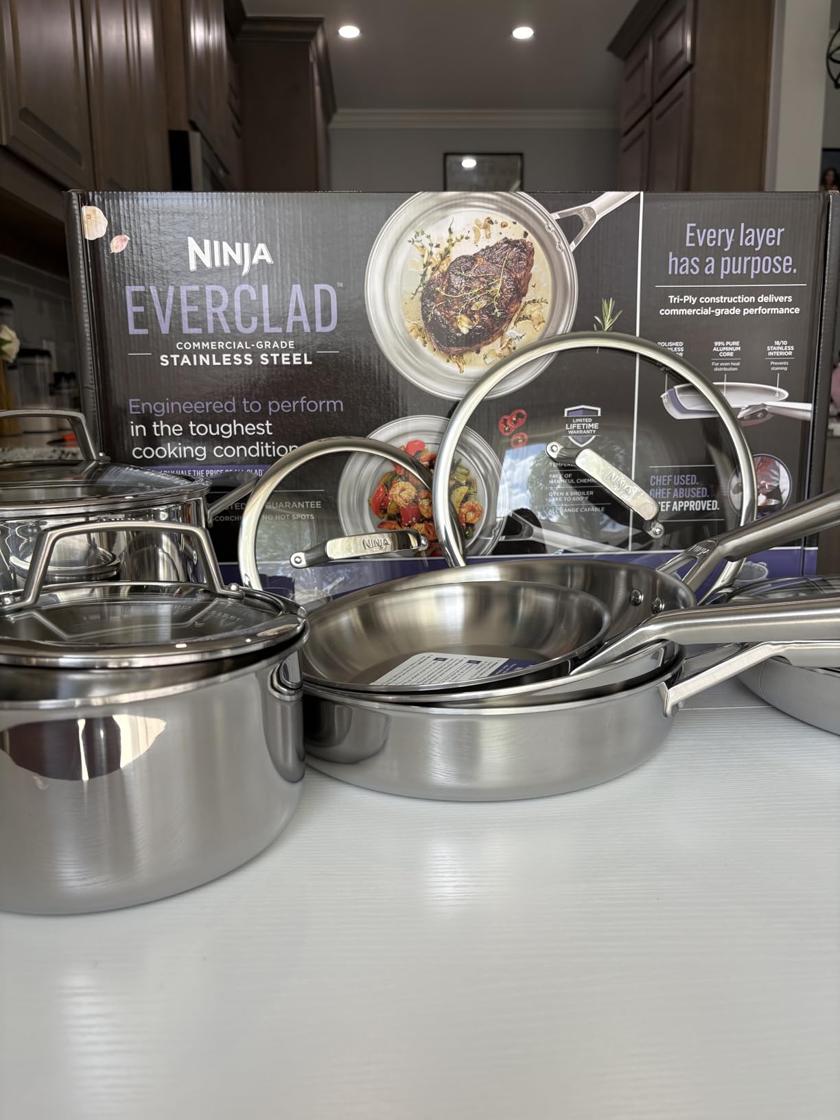 Ninja EverClad Stainless Steel Cookware 12 Piece Pots & Pans Set, All Stovetops & Induction, Oven Safe to 600°F, Tri-Ply Commercial-Grade, C99012 customer photo 2