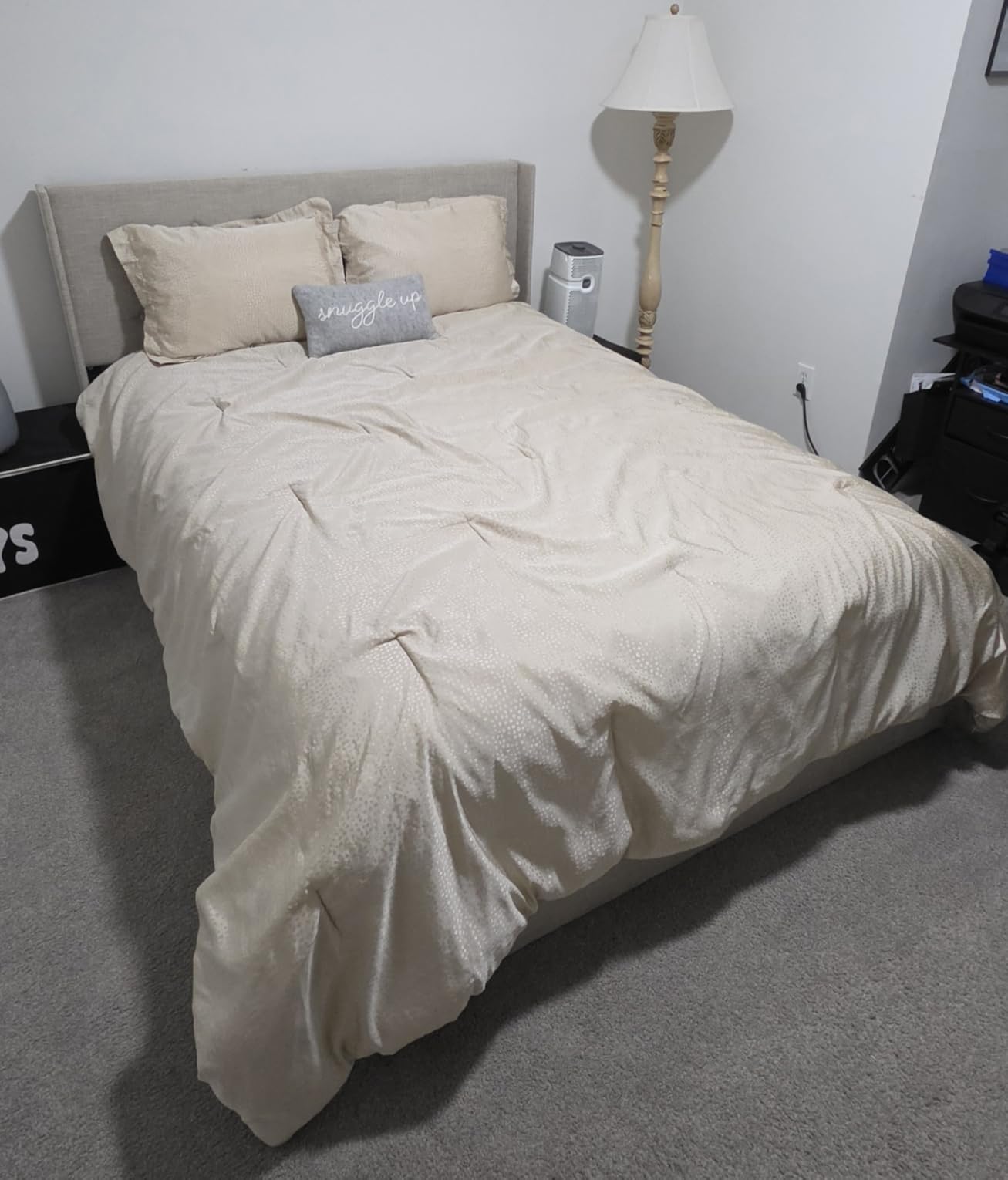 Allewie Queen Size Lift Up Storage Bed, Modern Wingback Headboard, Hydraulic Support, No Box Spring Needed, Light Beige customer photo 1