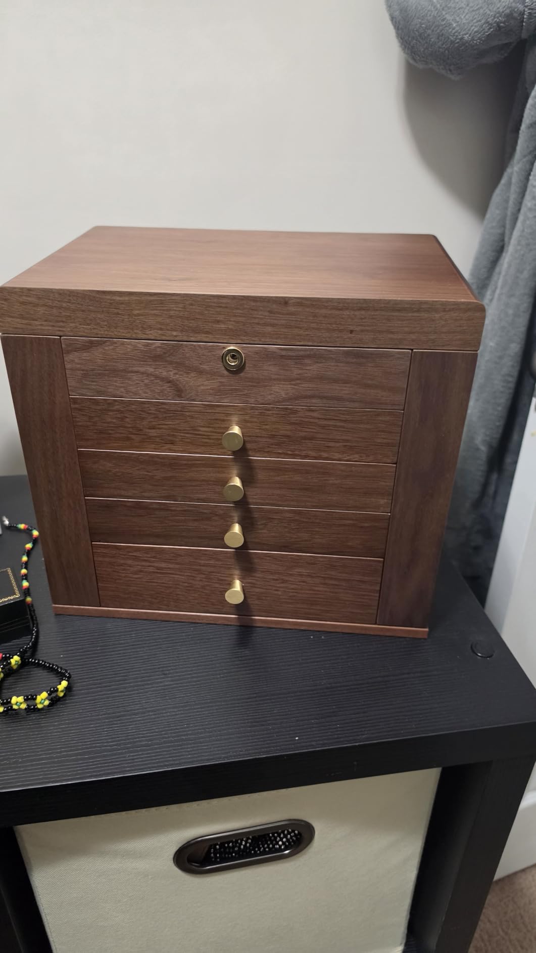 Homruilink Black Walnut Wooden Jewelry Box Wood Jewelry Organizer with 2 Side Doors Mirror Lockable Classical Style for Watch Necklace Ring Earring Storage, Ideal Gift-5 Layer customer photo 2
