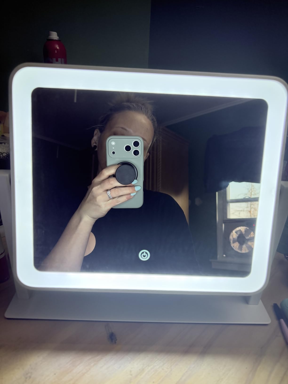 Hollywood Vanity Mirror with Lights, Tabletop Makeup Mirror with 9 LED Lights, Smart Touch Control, 3 Colors Light, 360 Degree Rotation, Detachable 10X Magnification customer photo 1