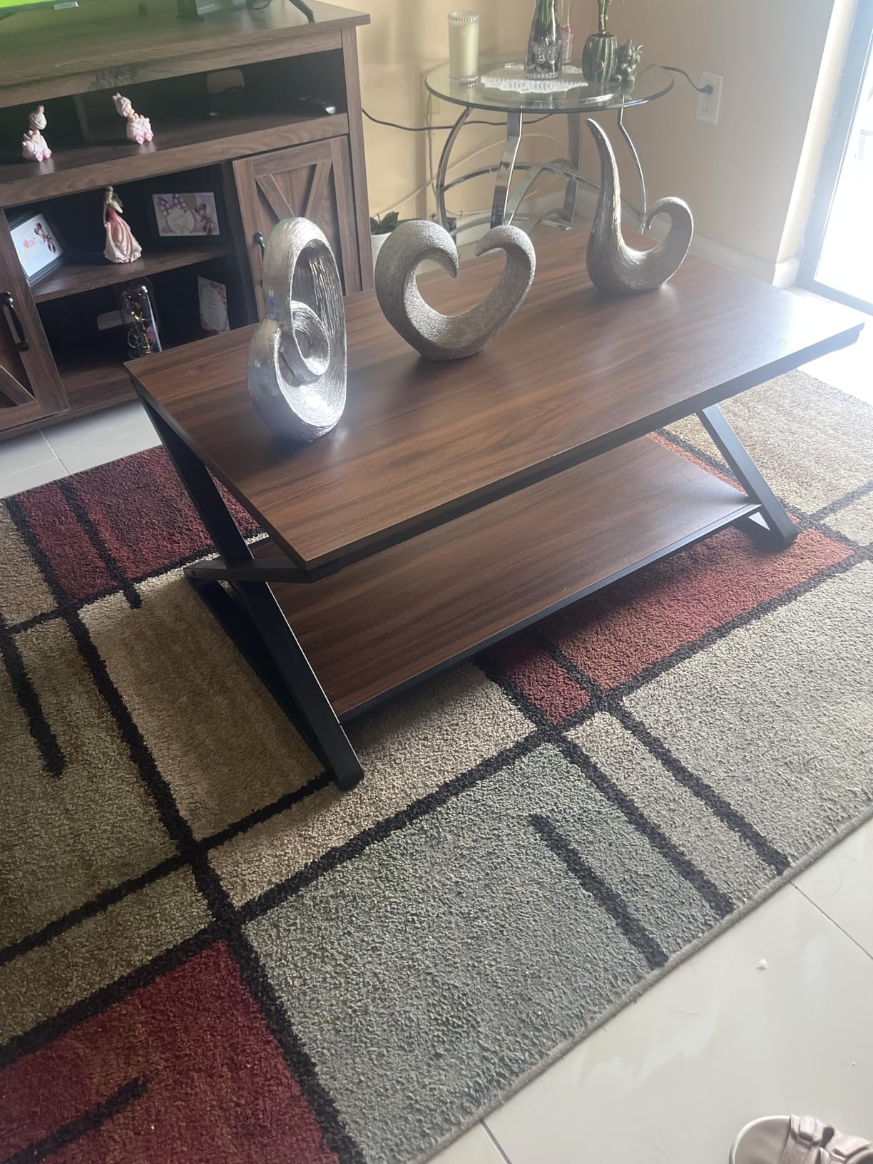 HSH Rustic Coffee Table with Storage Shelf, Industrial Metal Wood Living Room Table, Farmhouse Minimalist Rectangle Center Table, Vintage Simple 2 Tier Cocktail Tea Table, Rustic Brown, 47 Inch customer photo 1