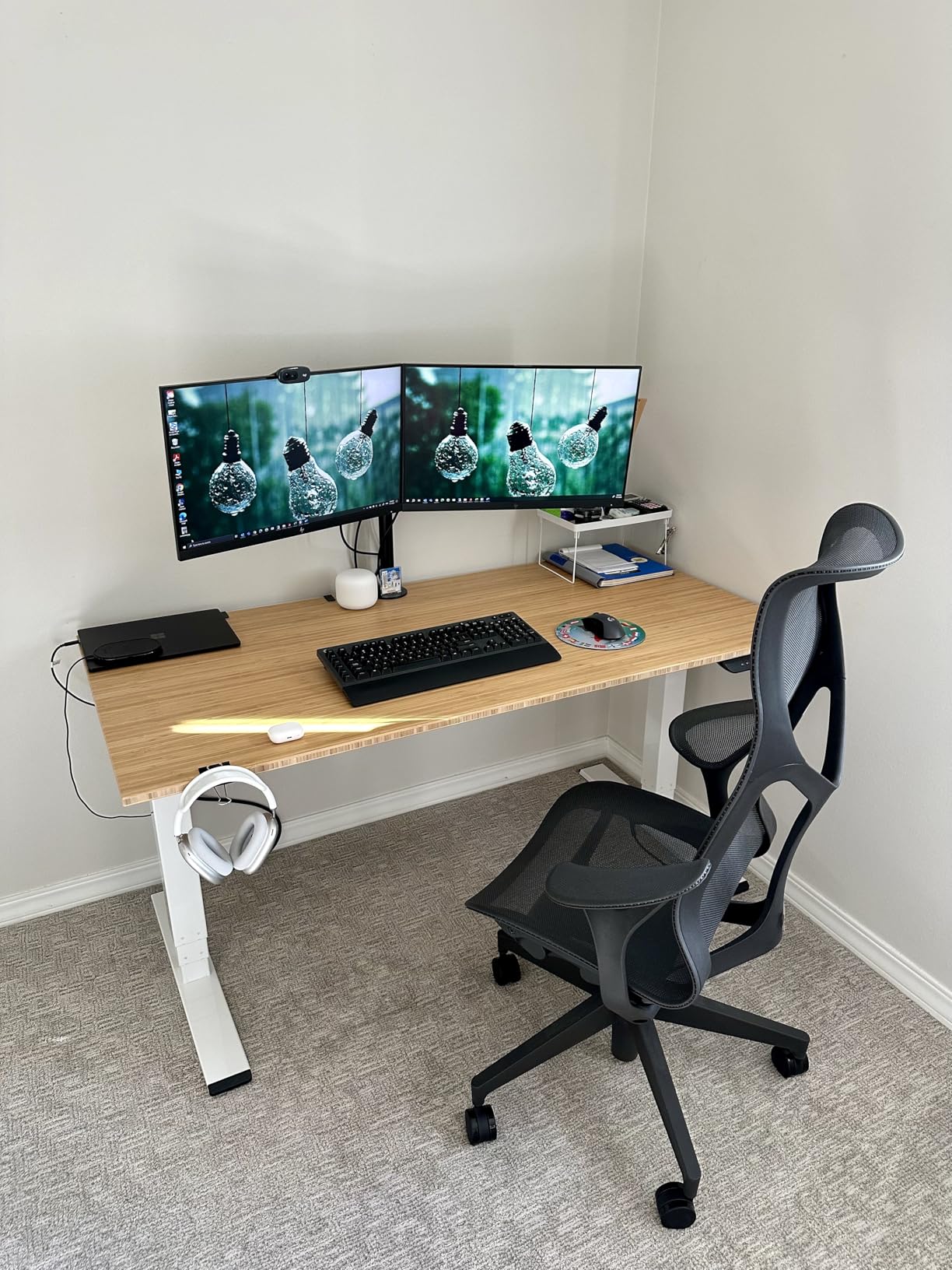 FLEXISPOT E6 MAX Bamboo 60x30 Inch Dual Motor 3-Stage Heavy Duty Standing Desk, 330lbs Weight Capacity, Height Adjustable Desk w/Cable Management & Wheels (Solid Bamboo Desktop + White Frame) customer photo 1