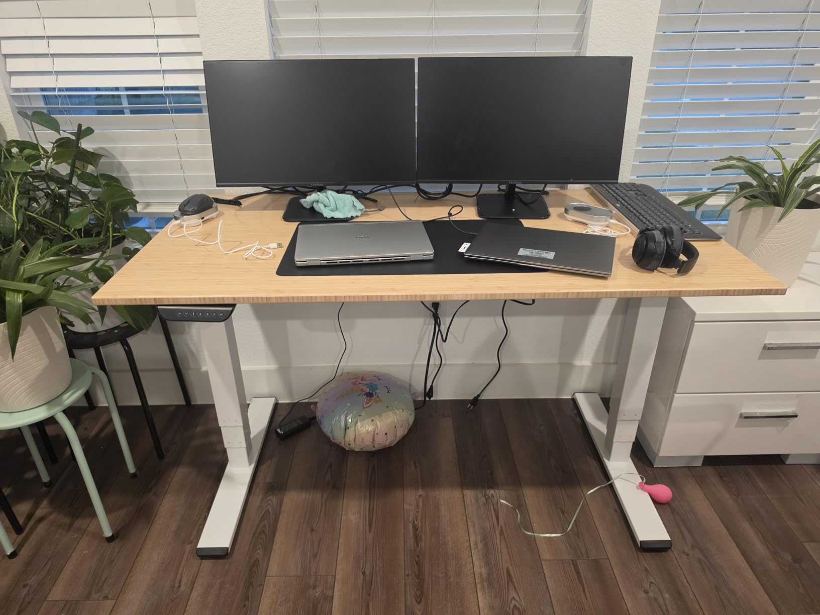 FLEXISPOT E6 MAX Bamboo 55x28 Inch Dual Motor 3-Stage Heavy Duty Standing Desk, 330lbs Weight Capacity, Height Adjustable Desk w/Cable Management & Wheels (Solid Bamboo Desktop + Black Frame) customer photo 2