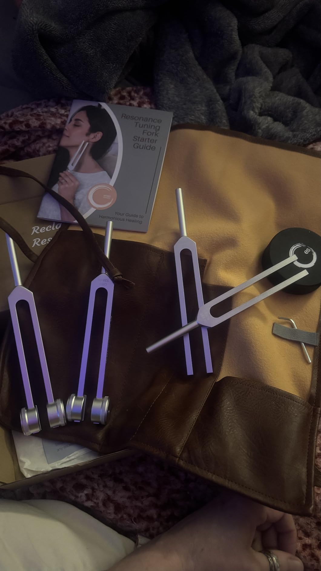 Resonance Tuning Fork for Healing Set - 128Hz, 136.1Hz, 256Hz, 384Hz for Stress Relief, Sleep, Chakra Balance and Nervous System Reset | Activator + Pouch | Weighted & Unweighted customer photo 1