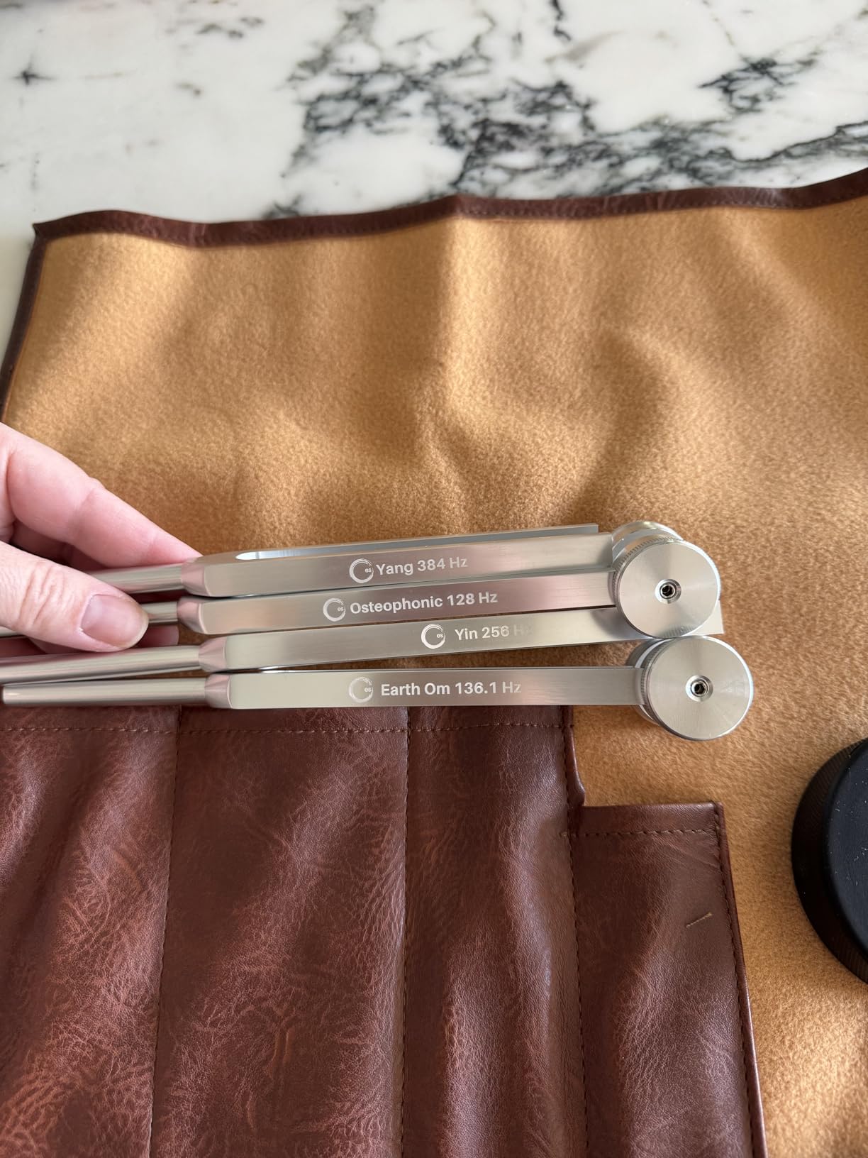 Resonance Tuning Fork for Healing Set - 128Hz, 136.1Hz, 256Hz, 384Hz for Stress Relief, Sleep, Chakra Balance and Nervous System Reset | Activator + Pouch | Weighted & Unweighted customer photo 2