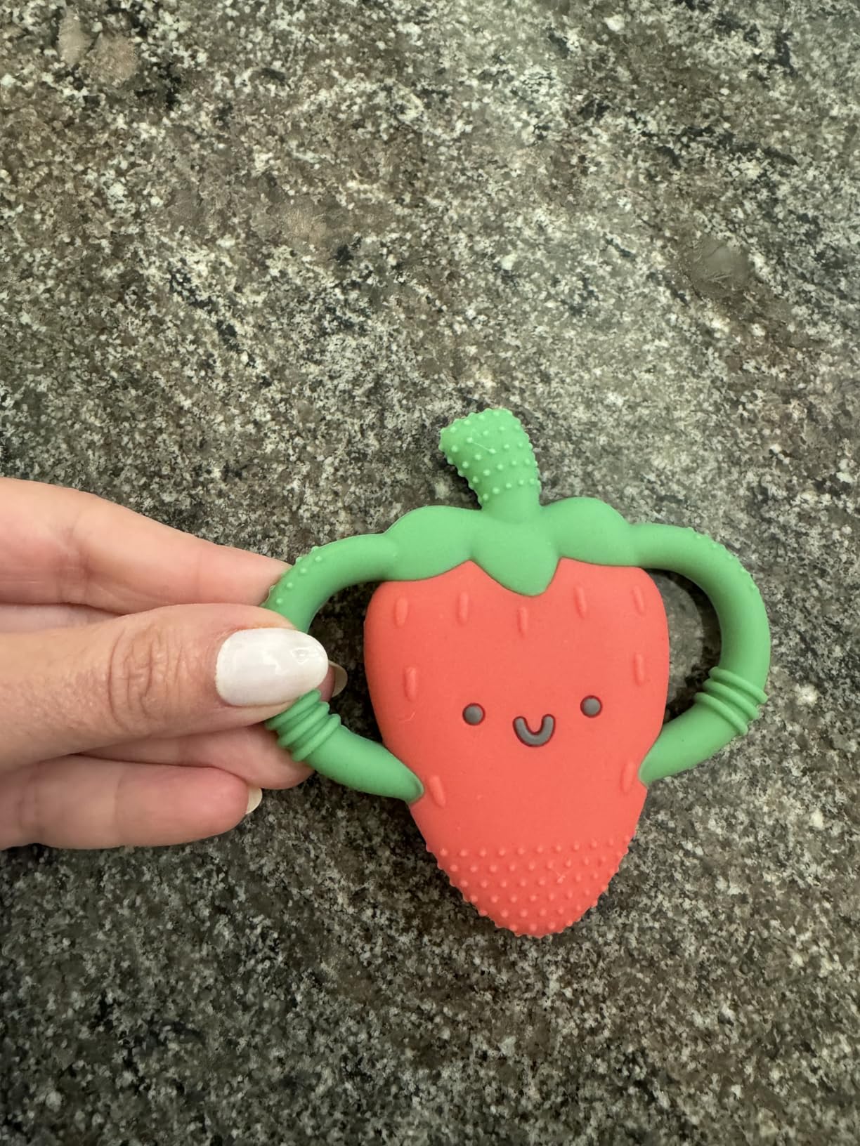 Itzy Ritzy Strawberry-Shaped Baby Teether with Handles - Silicone Teether for Babies with Easy-Grab Handles and Textured, Teethable Surfaces - Baby Teething Toy for 3 Months & Up (Strawberry) customer photo 1