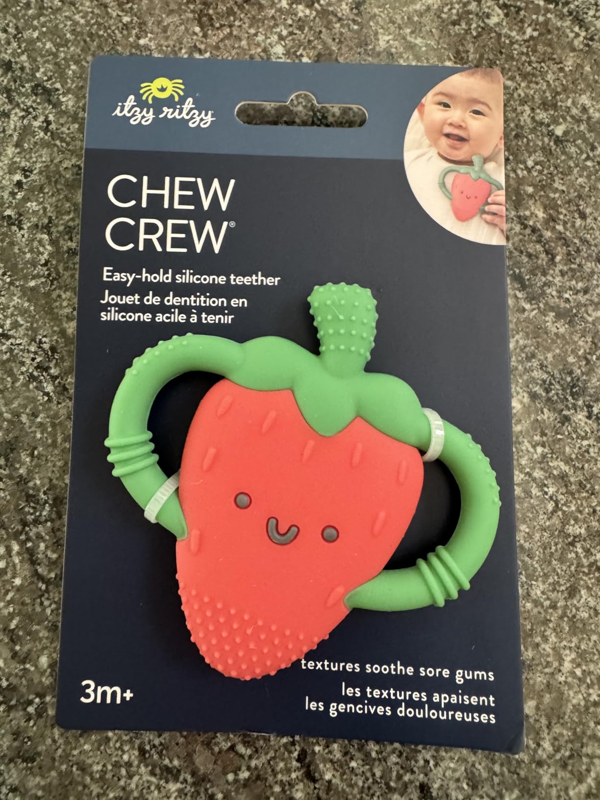 Itzy Ritzy Strawberry-Shaped Baby Teether with Handles - Silicone Teether for Babies with Easy-Grab Handles and Textured, Teethable Surfaces - Baby Teething Toy for 3 Months & Up (Strawberry) customer photo 2