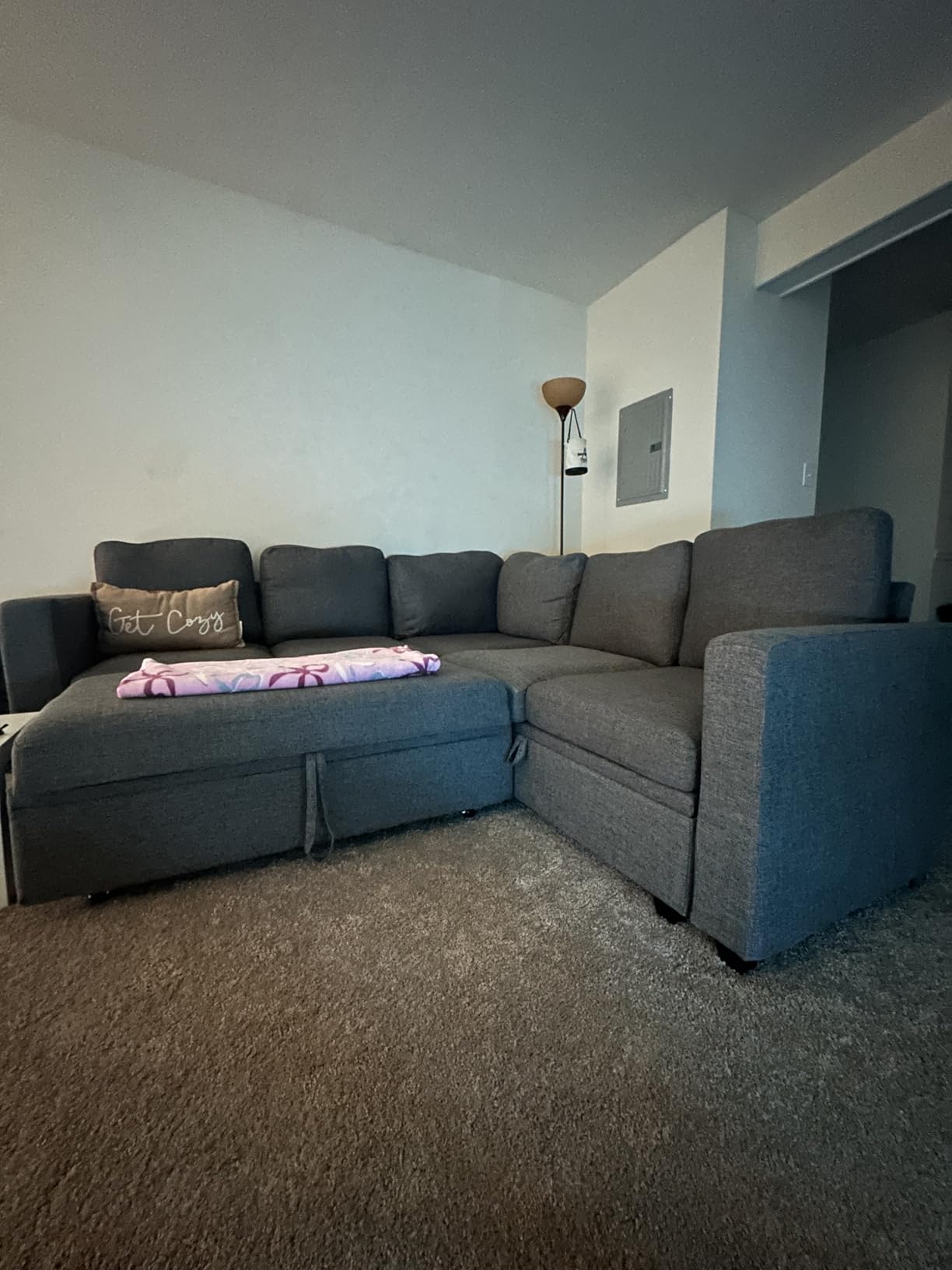 HONBAY Modular Sectional Sleeper Sofa with Pull Out Bed, L Shaped Couch with Storage Seat, Convertible Sectional Couches for Living Room, Beige customer photo 2