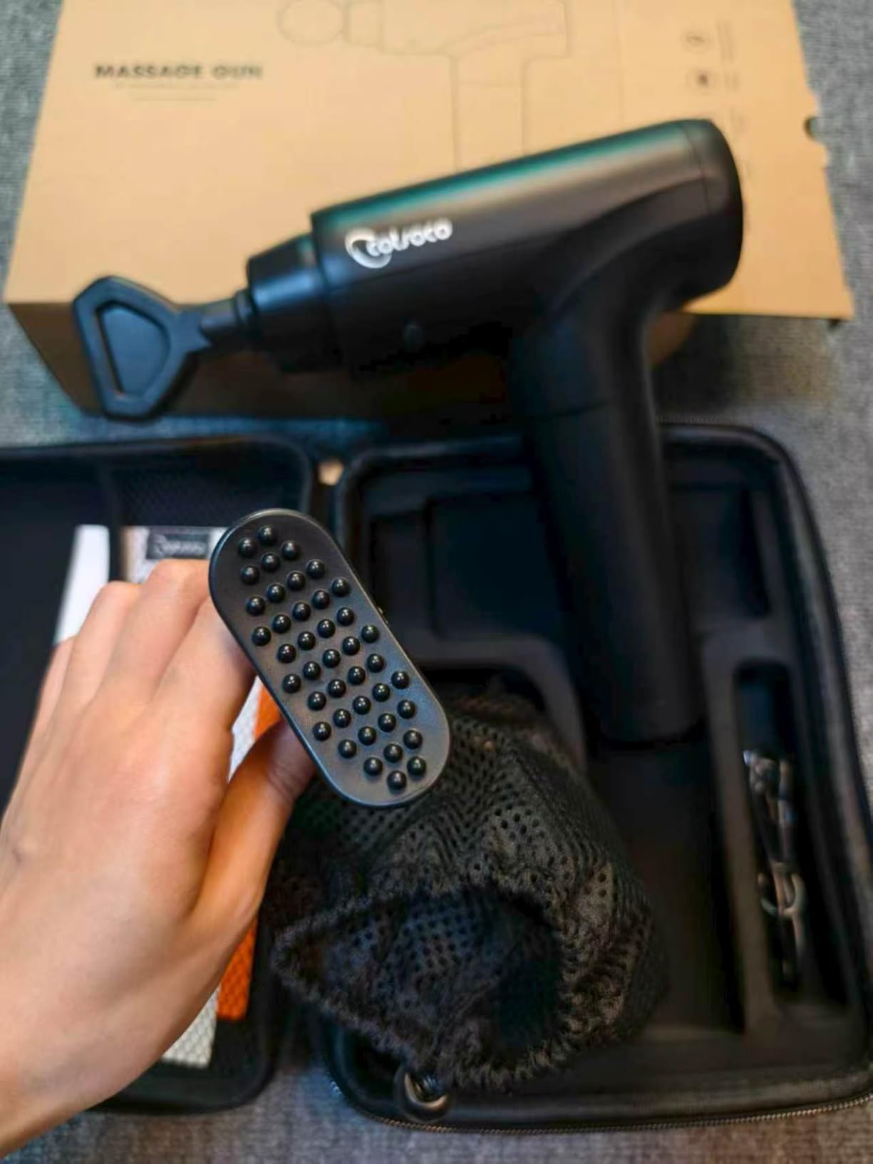 cotsoco Massage Gun Deep Tissue, Muscle Massage Gun with 9 Attachment Heads 20 Speeds & Silent Brushless Motor for Pain Relief, Handheld Percussion Back Massager Gun customer photo 1
