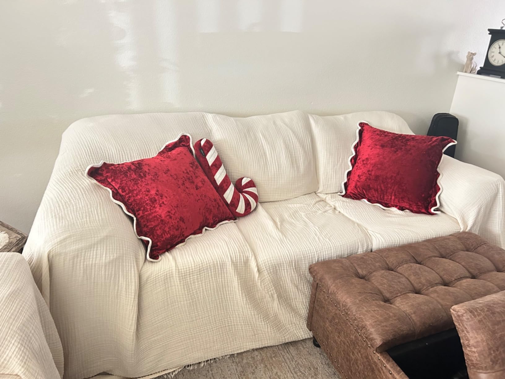 Washable Sofa Cover 100% Pure Cotton, Cream Couch Covers for Loveseat, Futon, Sofa, Sectional L Shape, U Shape, 4 Layered Natural Muslin Cloud Like Boho Couch Cover, Cream, 70x98cm customer photo 2