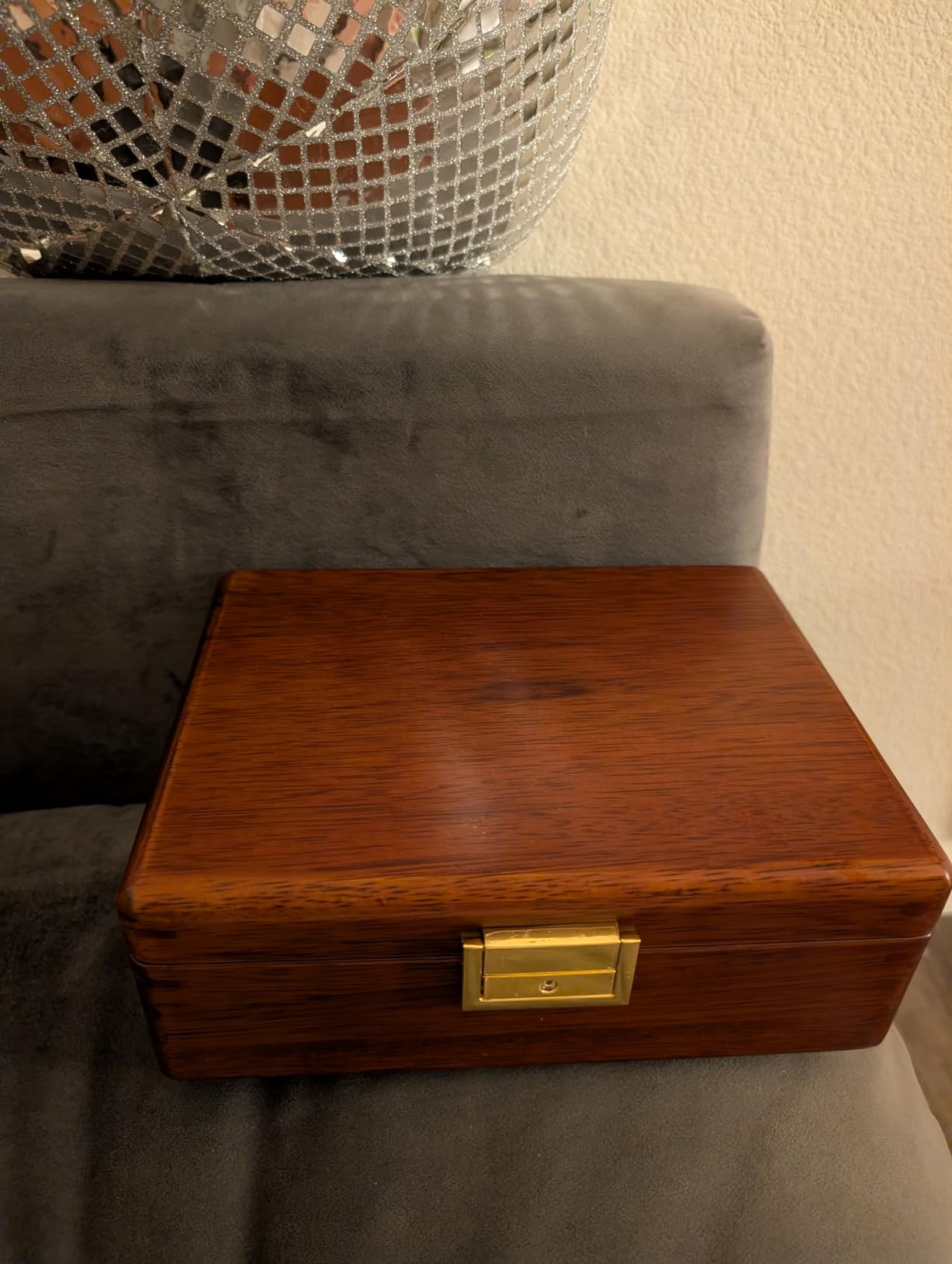 Solid Walnut Wood Jewelry Box with Lock,2 Layer Velvet Lined for Earrings Rings Necklaces Bracelets Watches,Both Style and Security, for Men Women,Vintage Brown customer photo 1