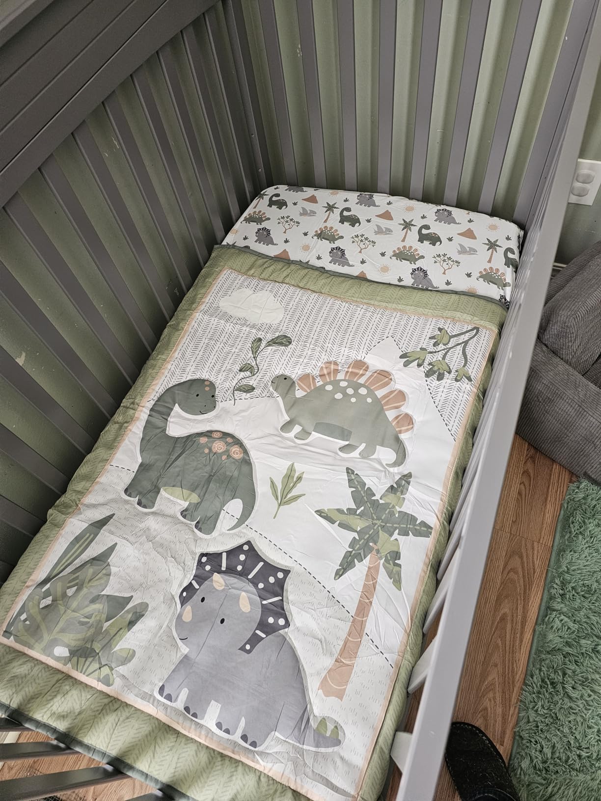 The Peanutshell 3 Piece Baby Crib Bedding Set for Boys - Newborn, Infant & Toddler Nursery Bed Set Decor with Fitted Crib Sheet, Dust Ruffle Comforter - Dinosaur Dreams customer photo 1