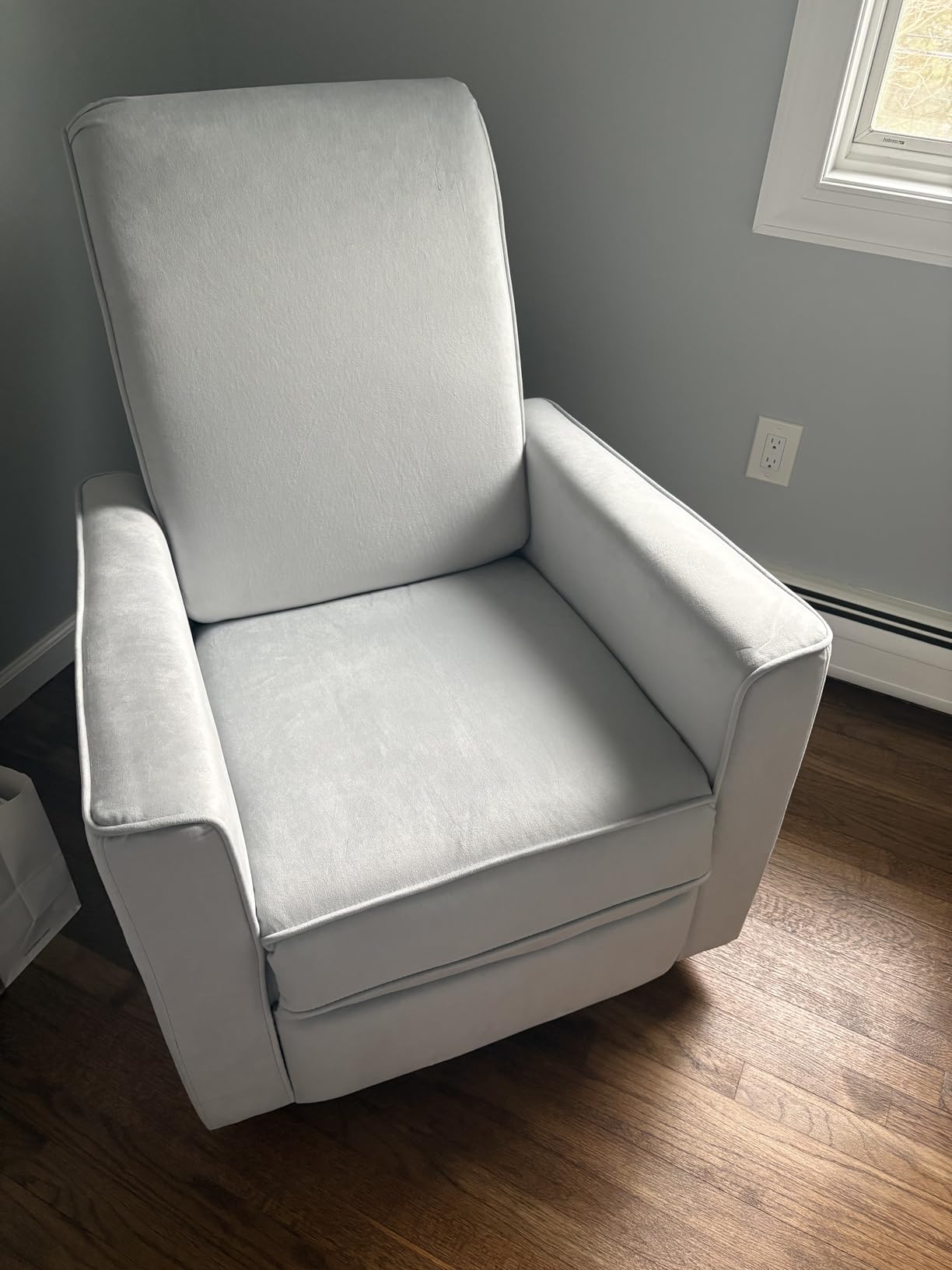Evolur Raleigh Upholstered Manual Glider Recliner - Rocking & 360 Degree Swivel with Smooth Glide - Greenguard Gold & FSC Certified - Modern Nursery and Living Room Chair in Light Sand customer photo 2