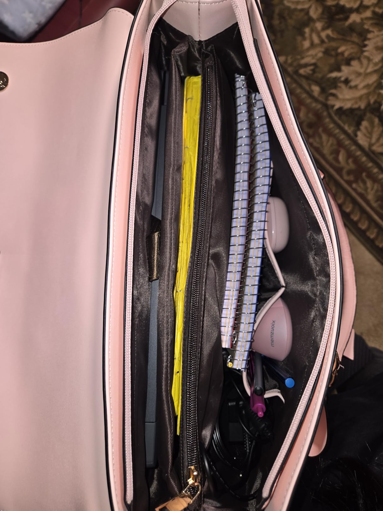 MOSISO Laptop Bag for Women, 17 inch PU Leather Laptop Shoulder Bags Convertible Backpack, 17.3 inch Messenger Bags Casual Handbag Work Briefcase Travel Computer Bag with Bowknot, Pink customer photo 2