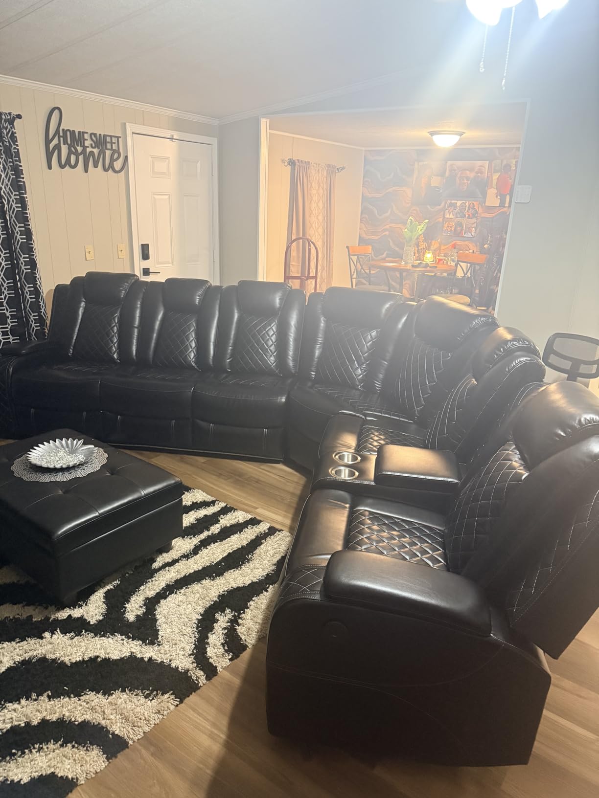 Power Recliner Sofa Sectional Couch with LED Light for Living Room, Leather Reclining Corner Sectional Sofa with 2 Recliner Seats, Cup Holder, Storage Console for a House/Home Theater, Black customer photo 1