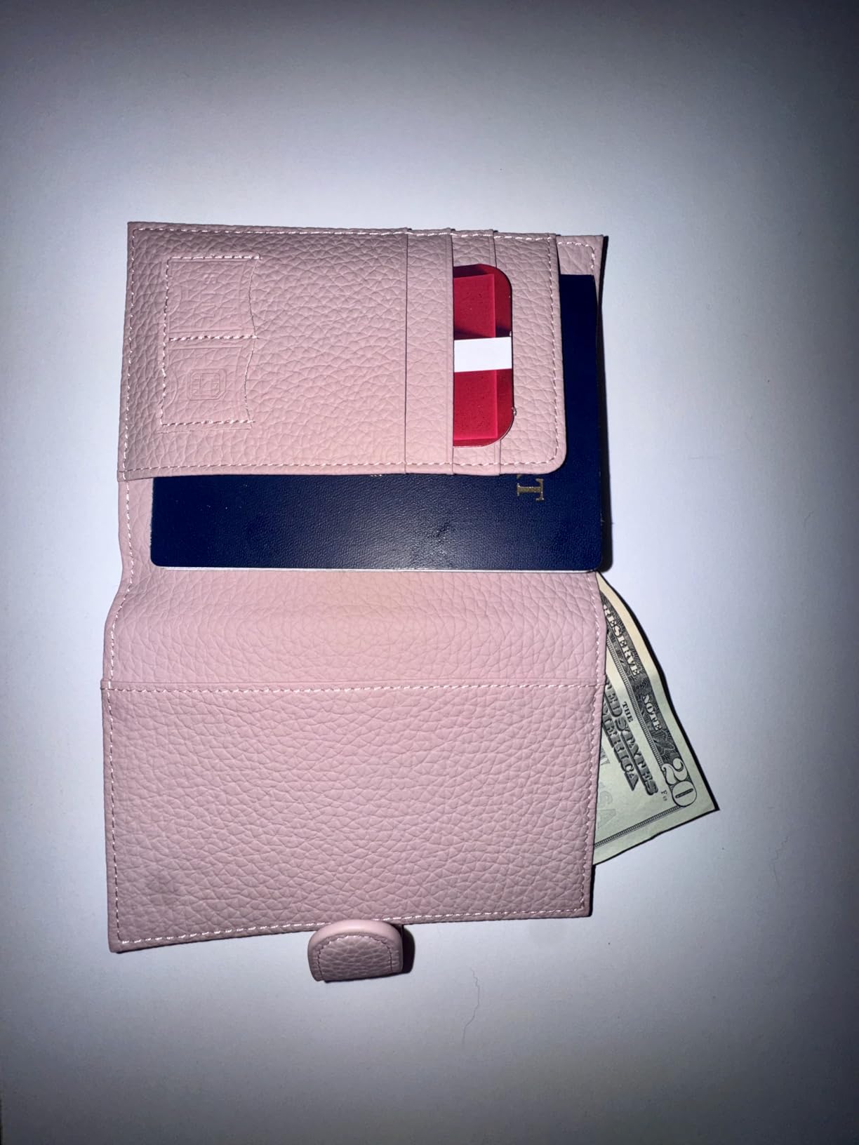 RFID Passport Holder Travel Wallet for Women, Leather Passport Cover Wallet with Card Holders SIM Slots, Zippered Coins Pocket and Cash Slot Slim Compact Travel Wallet (Pink) customer photo 2