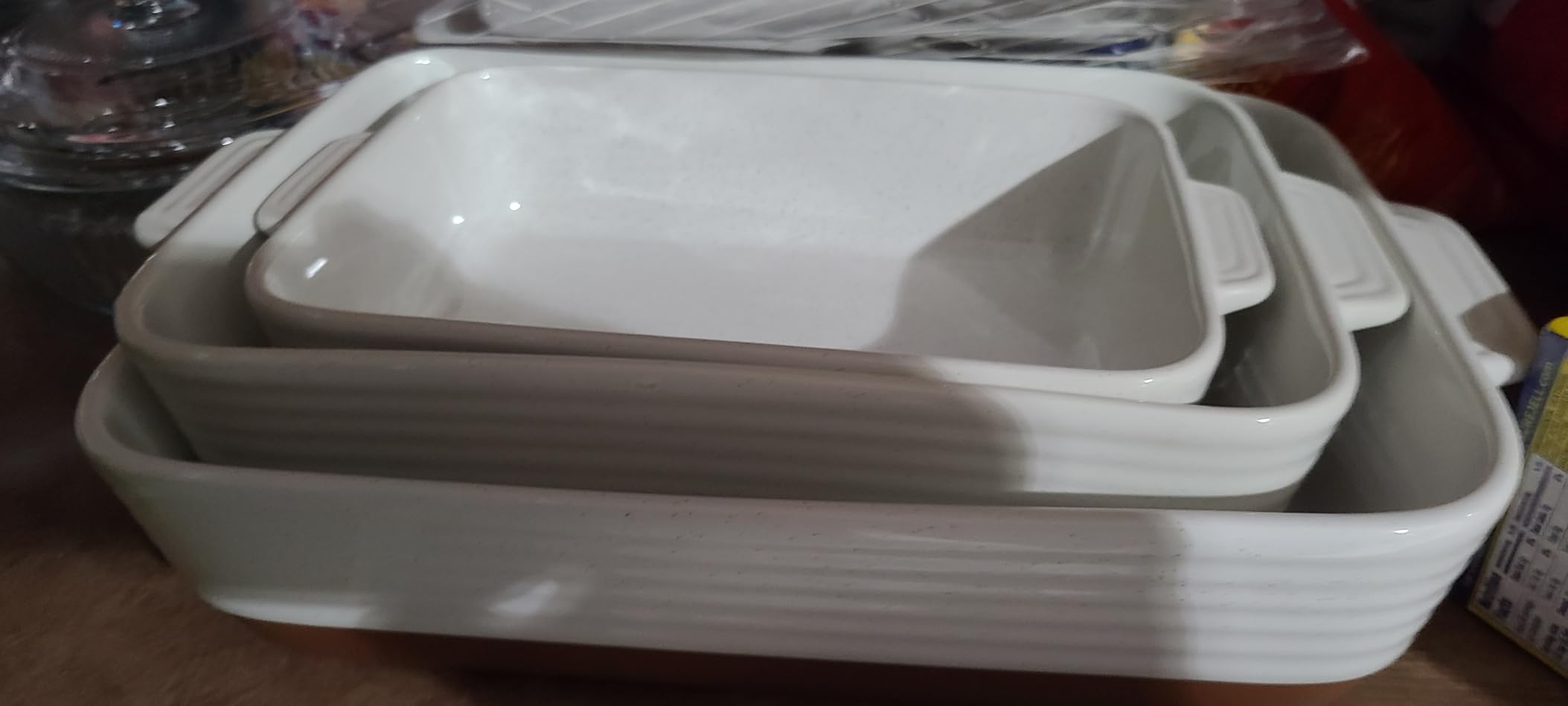 MALACASA Casserole Dishes for Oven, Ceramic Baking Dishes Set of 3, Baking Pan Casserole Dish Set, Rectangular Lasagna Pan Deep with Handles for Baking, Khaki White (14.5''/13''/10.5''), Series TARA customer photo 1
