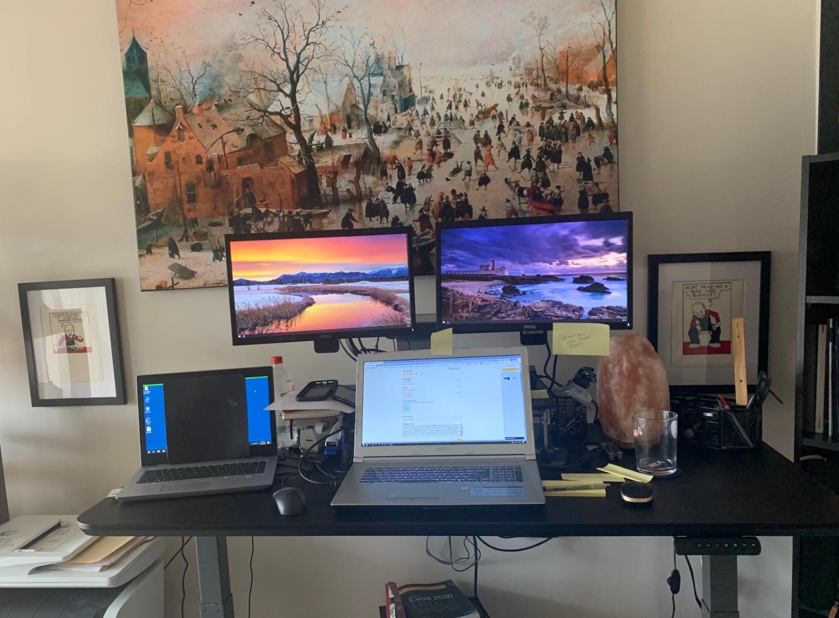 Vari Electric Standing Desk - 60x30 VariDesk, Adjustable Height Stand Up Computer Desk - Dual Motor with Memory Presets, Stable T-Style Legs- Home Office Essentials - Walnut customer photo 2