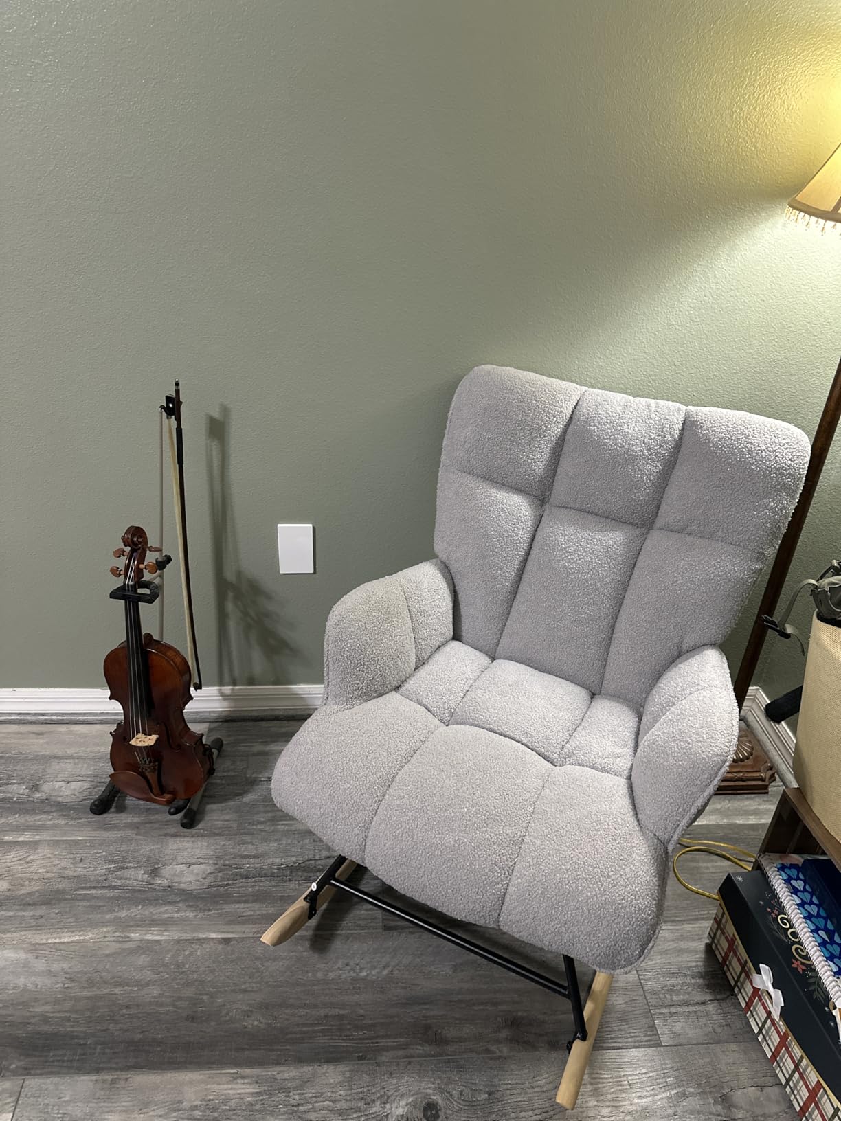 SAETSFEG Rocking Chair Nursery Teddy Upholstered Glider Rocker Rocking Accent Chair Padded Seat with High Backrest Armchair Comfy Side Chair for Living Room Bedroom Offices (Grey Teddy) customer photo 2