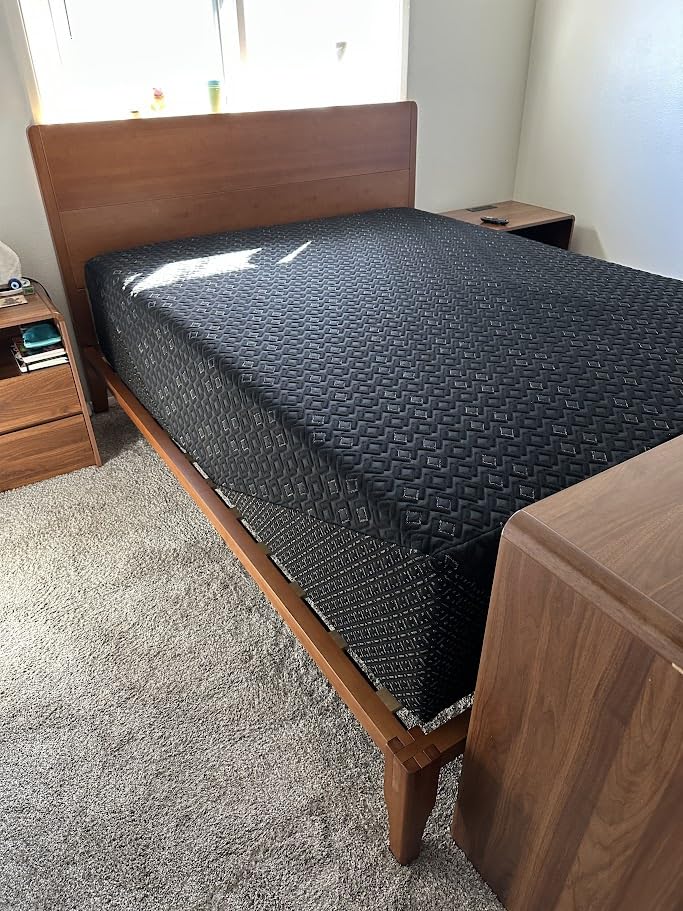 Merax Queen Size Bamboo Platform Bed, Mid-Century Modern Bed Frame with Tall Headboard, Solid Sustainable Bedframe Queen-size, Wood Slat Support, No Box Spring Needed, Easy Assembly, Noise Free, Brown customer photo 2