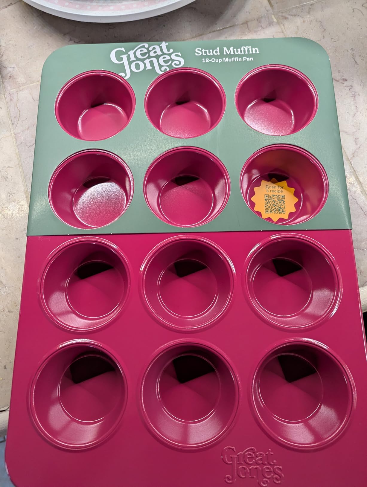 Great Jones Stud Muffin (Raspberry) | Nonstick 12-Cup Muffin Pan | Dual-Layer Nonstick Coating | Chemical-Free & Nontoxic | Oven-Safe to 450°F | Warp-Resistant & Easy Cleanup customer photo 1