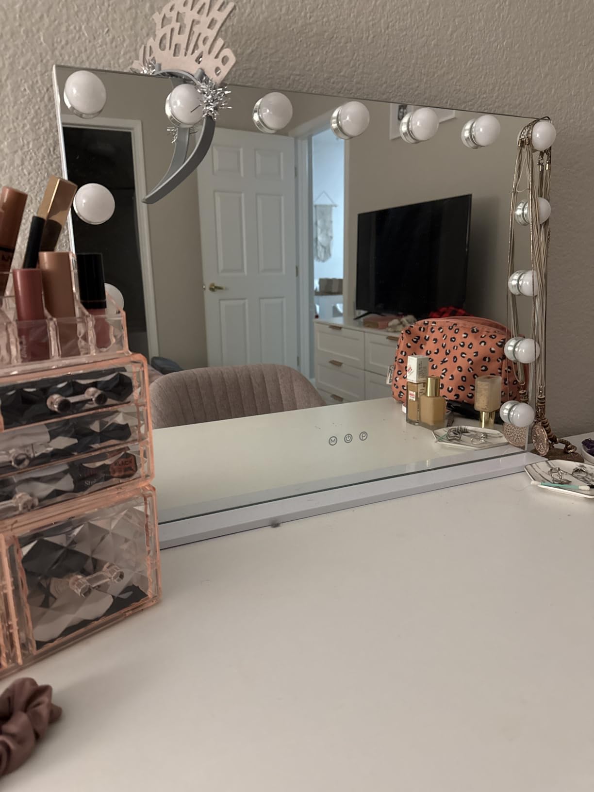 Moonee Vanity Mirror with Lights, Hollywood Lighted Makeup Mirror with 15 Dimmable Bulbs and 10X Magnification, 3 Colors Modes, Light Up Mirror, Gifts for Mother, Girl, Dorm Room Essentials(23