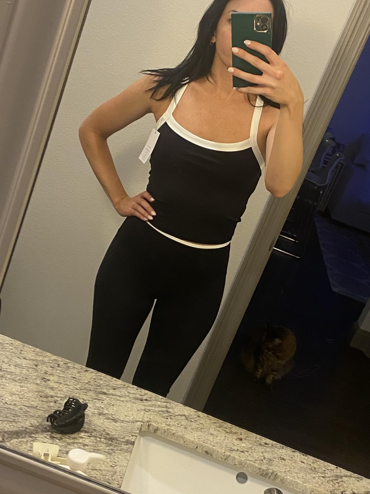 Womens Workout Sets Two Piece Cross Back Tank Top Matching High Waist Leggings Sets Gym Outfits Work Out Clothes customer photo 2