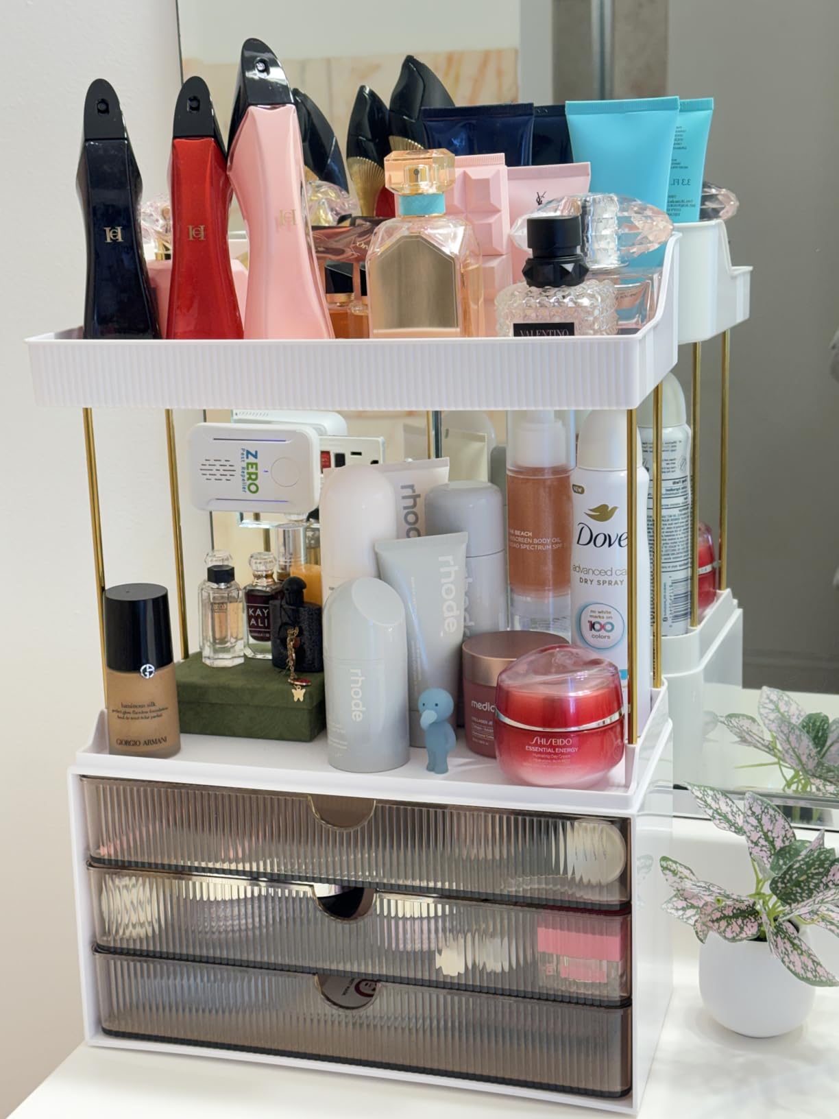 StorBin 3 Large Drawers Makeup Organizer - 5 Tier Bathroom Counter Organizers and Storage, Versatile Perfume Vanity Organizer, Ideal for Cosmetic, Large Skincare, Face Mask, Office Supplies, Amber customer photo 1