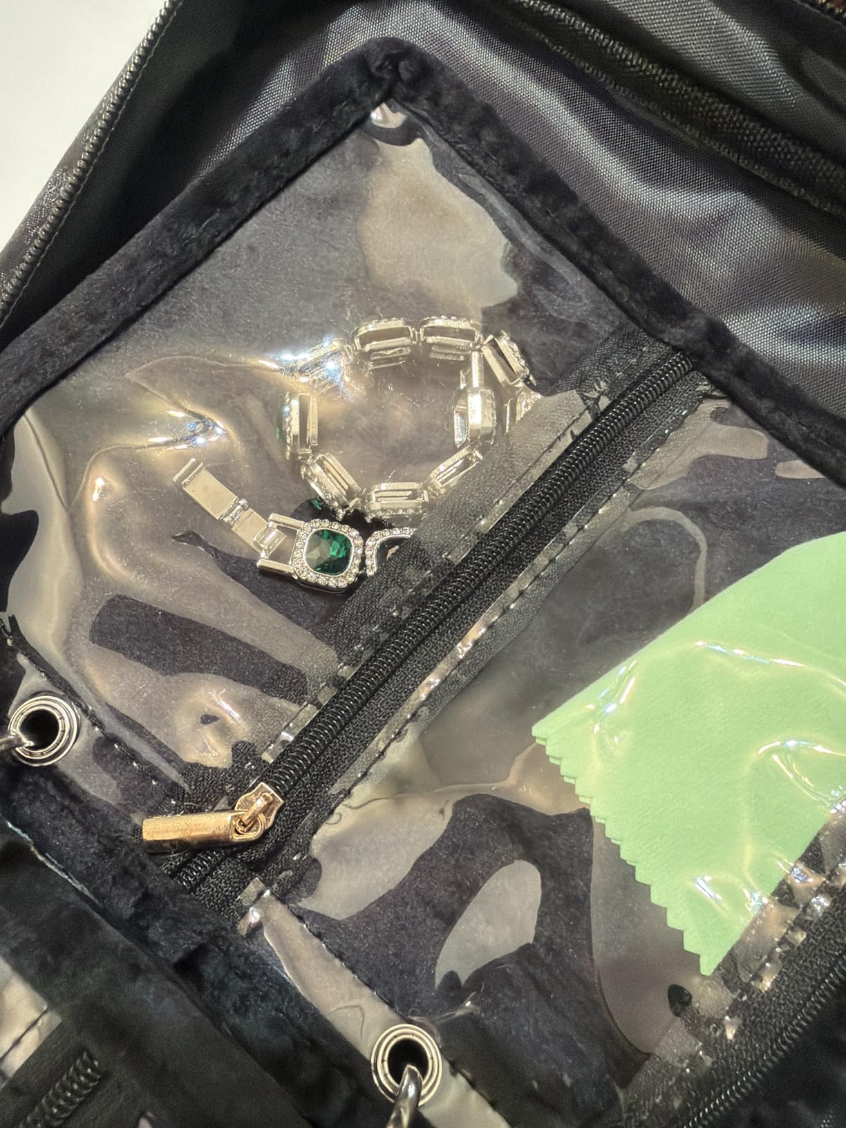 LingLingo Travel Jewelry Organizer Case, Jewelry Bags for Traveling, Jewelry Binder with 24 Pcs Clear Zipper Velvet Pouches for Storing Earrings, Rings, Necklace, Bracelet, Watch (Black) customer photo 2