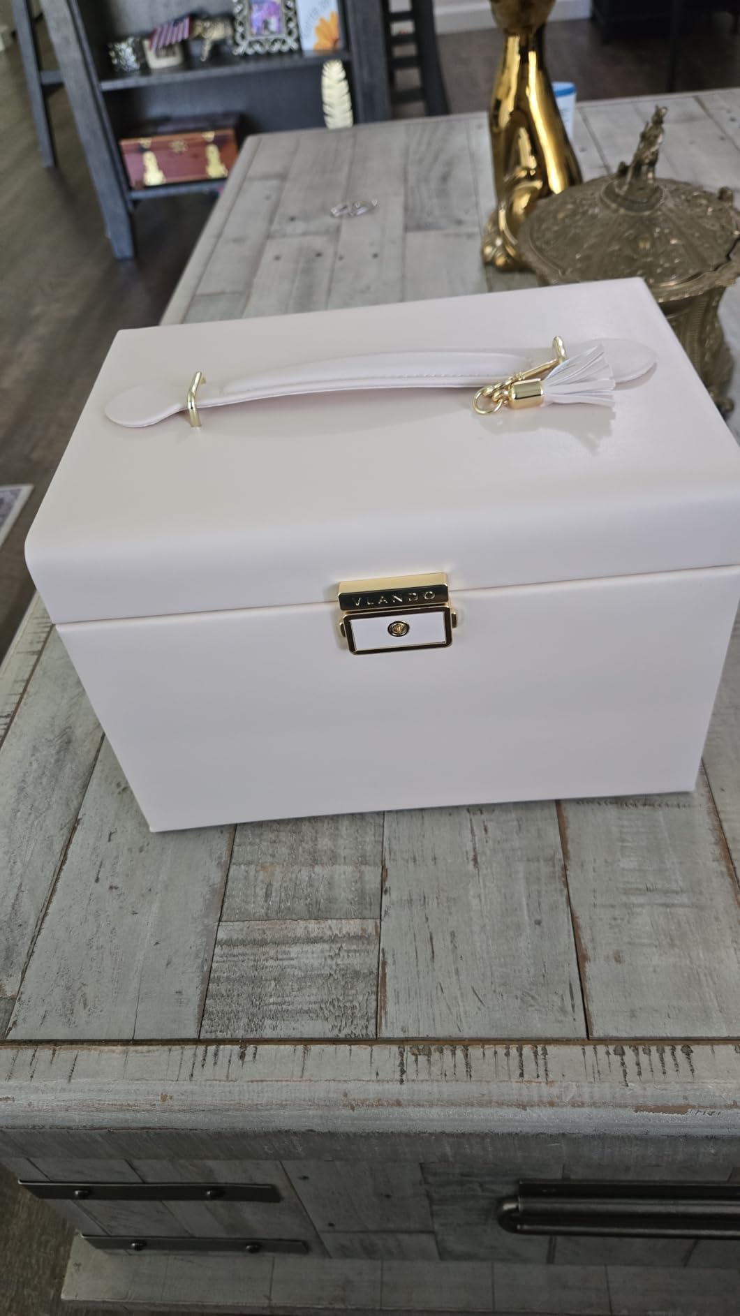 VLANDO Jewelry Box for Mothers Day Teacher Appreciation Gifts, 4-Tier Jewelry Organizer with Lock, Mirror Jewelry Box for Earring, Ring, Necklace, Jewelry Storage for Women Girls - Beige customer photo 1