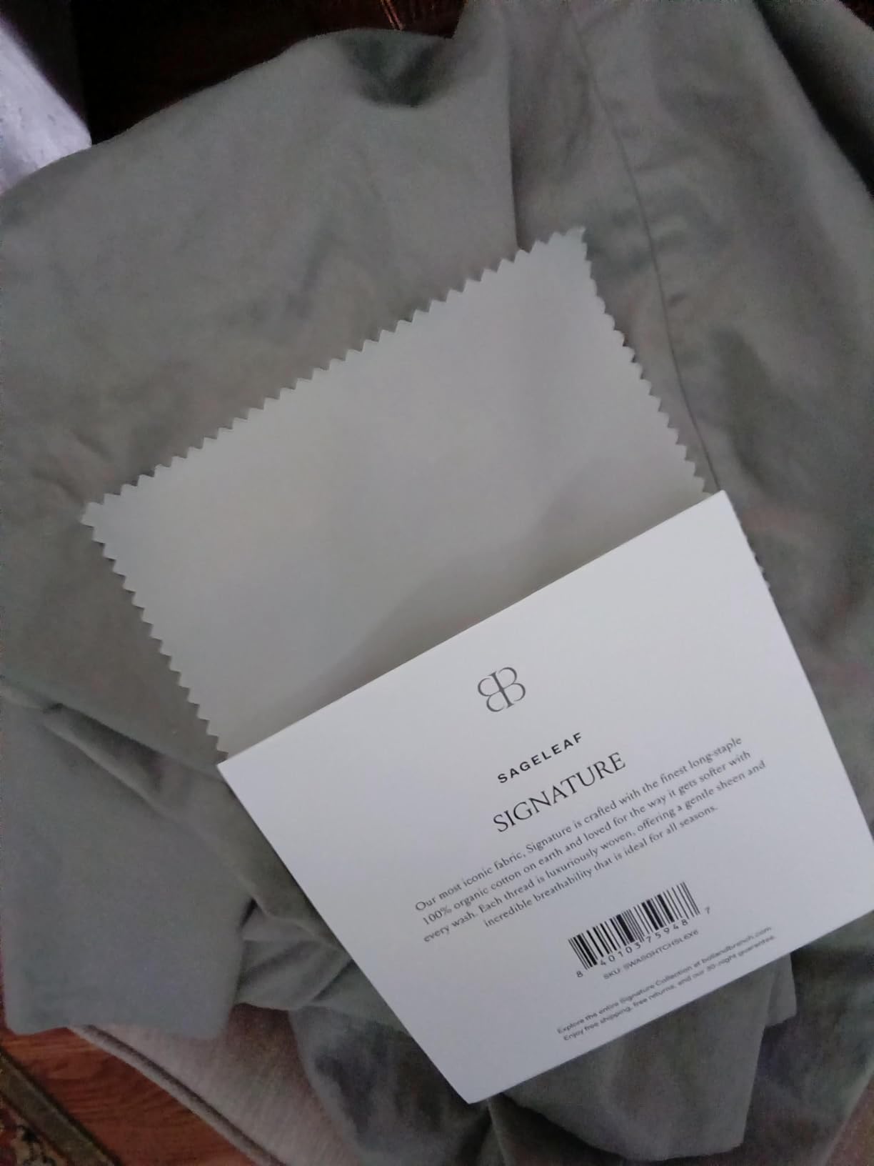 BOLL & BRANCH Signature Hemmed Sheet Set - Queen, Sageleaf - Luxury 100% Organic Cotton - Includes 1 Flat, 1 Fitted, 2 Pillowcases - Buttery Soft customer photo 1