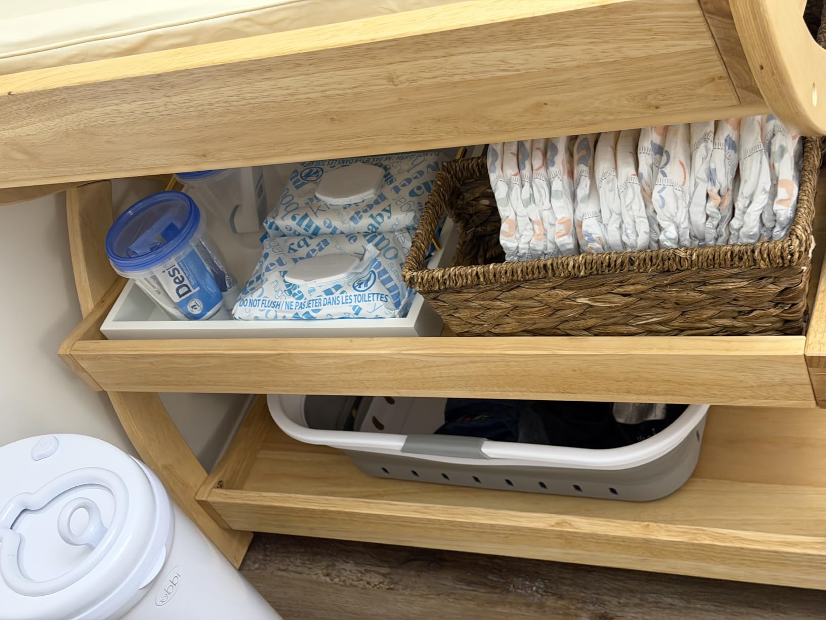 Comfy Cubs Baby Changing Table - Sturdy Wood Construction, Timeless Look Baby Change Table with Two Open Shelves for Infant Daycare Essentials Storage - Natural Wood customer photo 1