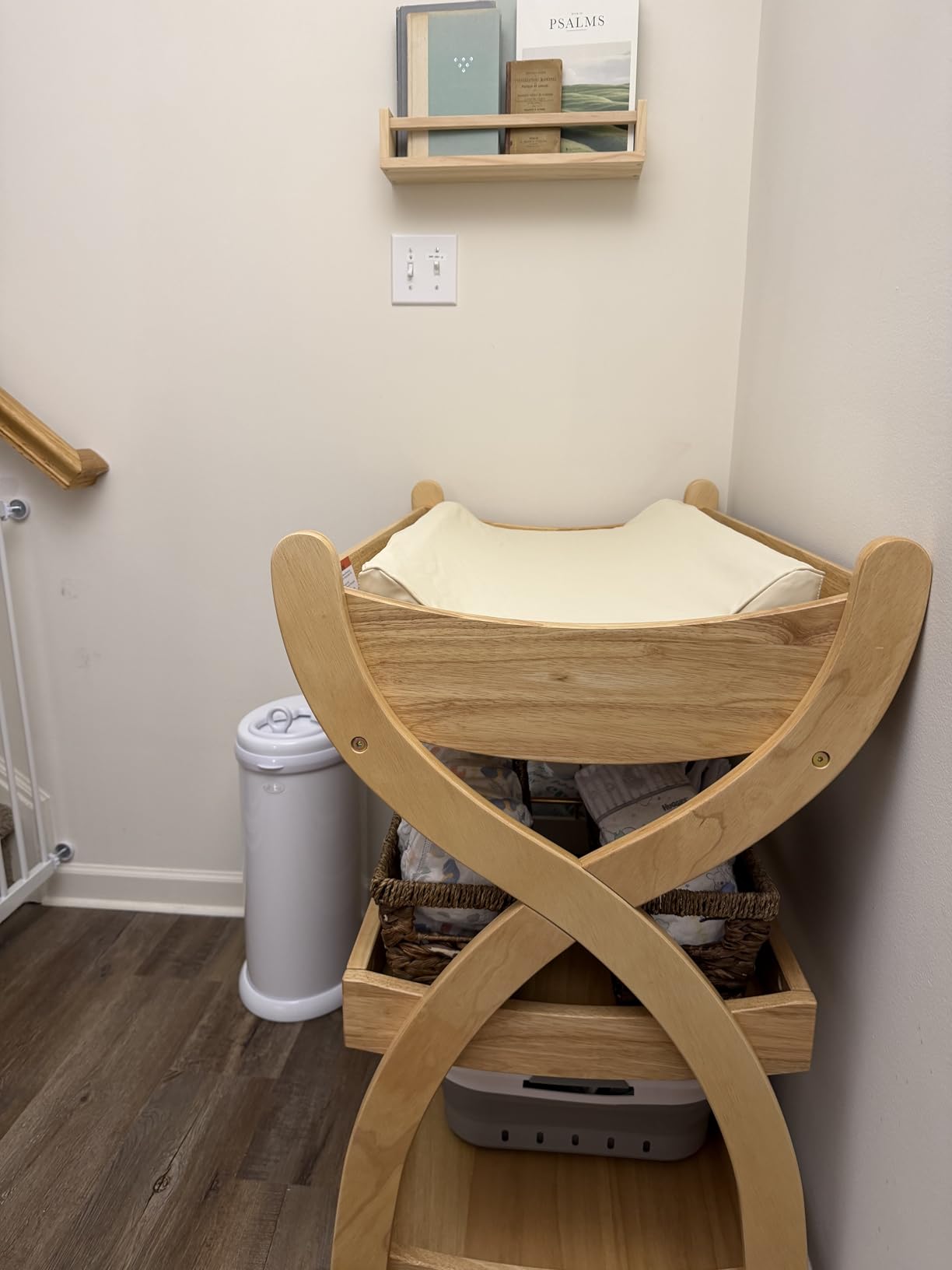 Comfy Cubs Baby Changing Table - Sturdy Wood Construction, Timeless Look Baby Change Table with Two Open Shelves for Infant Daycare Essentials Storage - Natural Wood customer photo 2