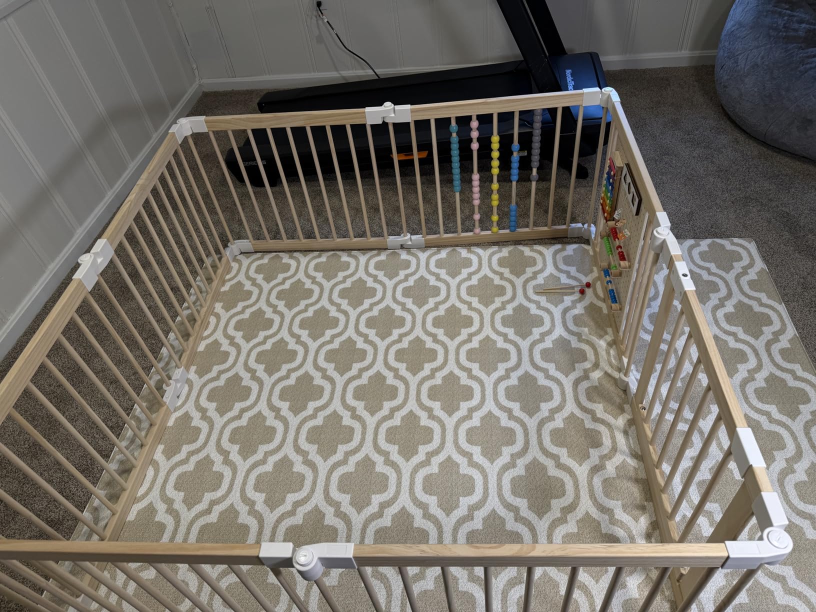 EXPERLAM Wooden Baby Playpen, 58x58x23.5 in Foldable Solid Wood Play Pen for Babies and Toddlers, Adjustable Baby Fence with Locking Gate & Activity Panels, Portable Indoor Toddler Play Yard customer photo 1