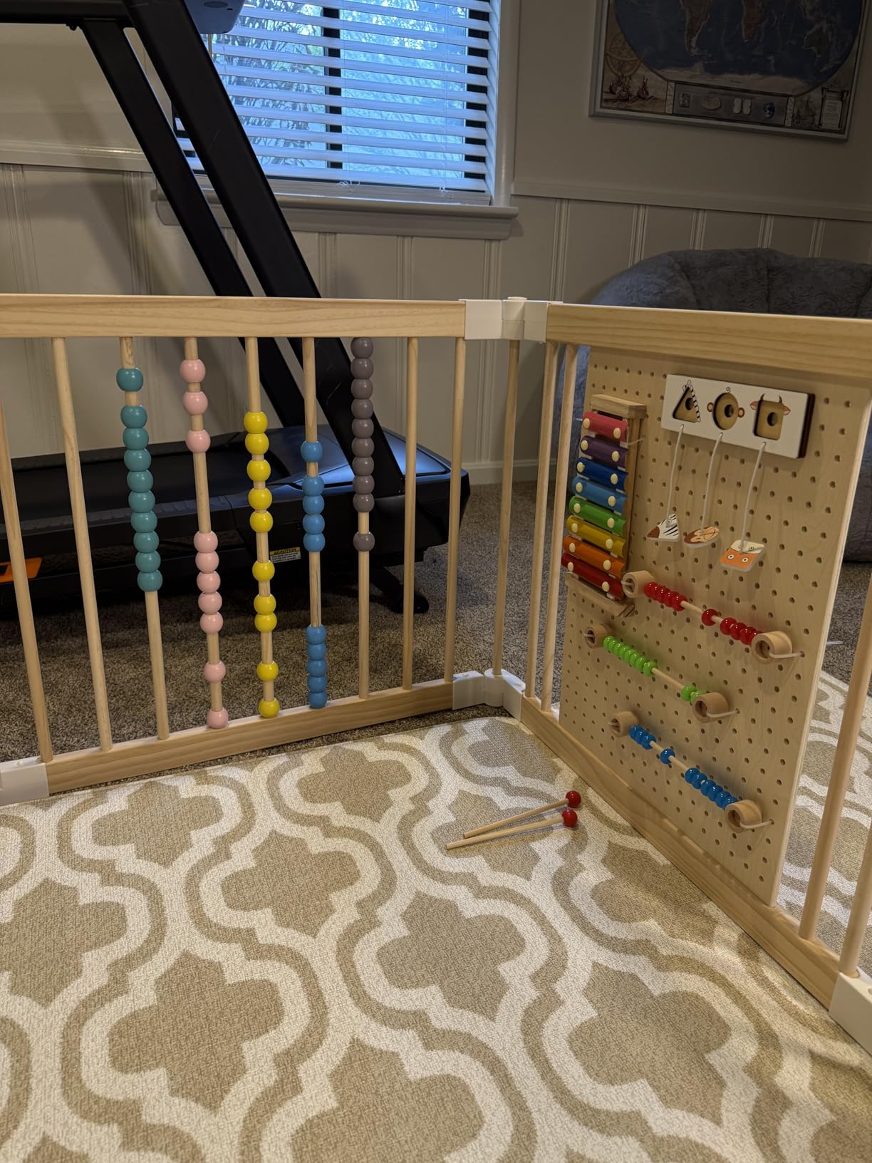 EXPERLAM Wooden Baby Playpen, 58x58x23.5 in Foldable Solid Wood Play Pen for Babies and Toddlers, Adjustable Baby Fence with Locking Gate & Activity Panels, Portable Indoor Toddler Play Yard customer photo 2