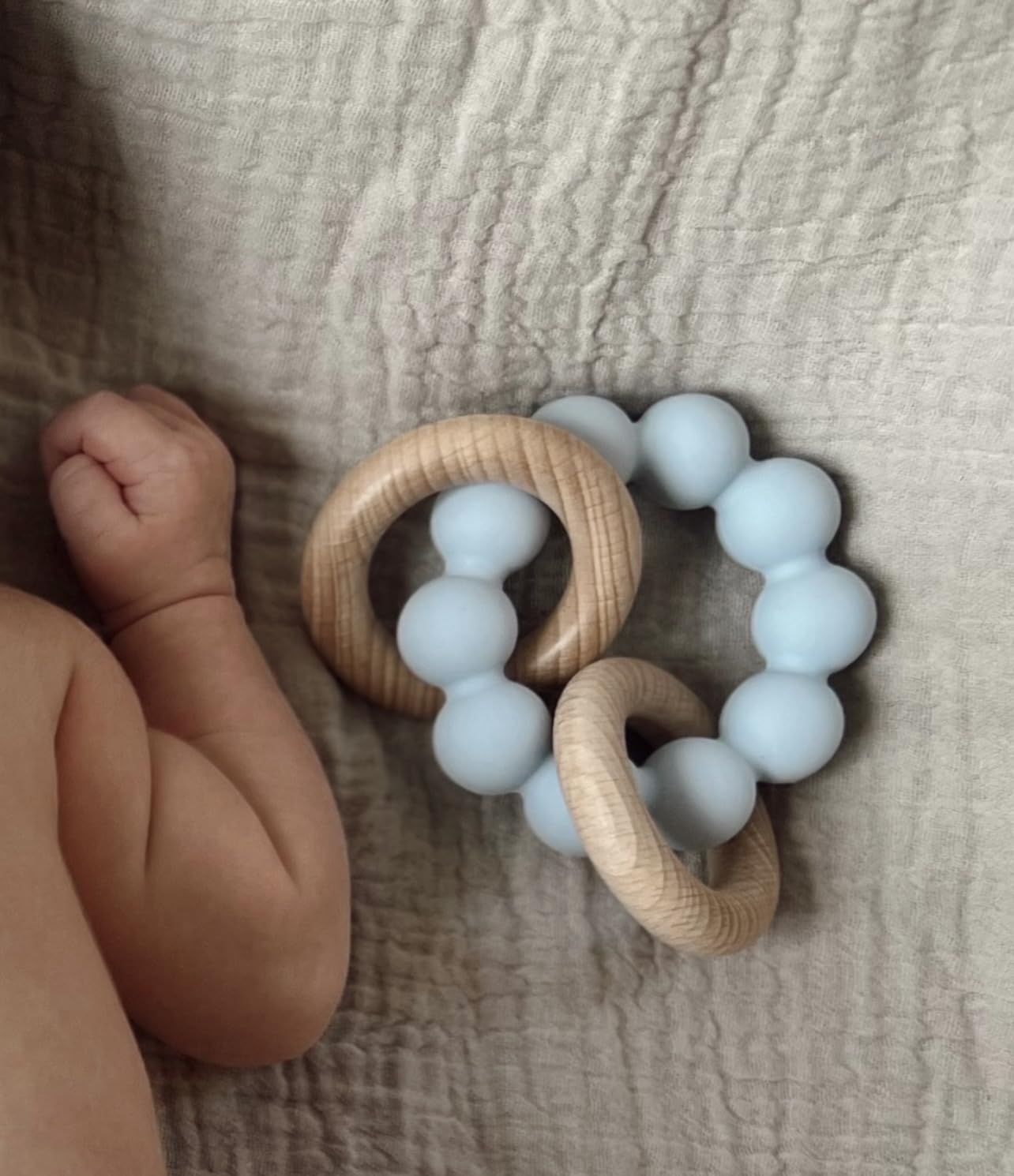 Socub Baby Teething Toys for 0-6 6-12 Months - BPA-Free Food-Grade Silicone & Natural Beech Wood Teether Ring for Newborn Infants Teething Relief - Easy-Grip Sensory Rattle Toys (Shifting Sand) customer photo 1