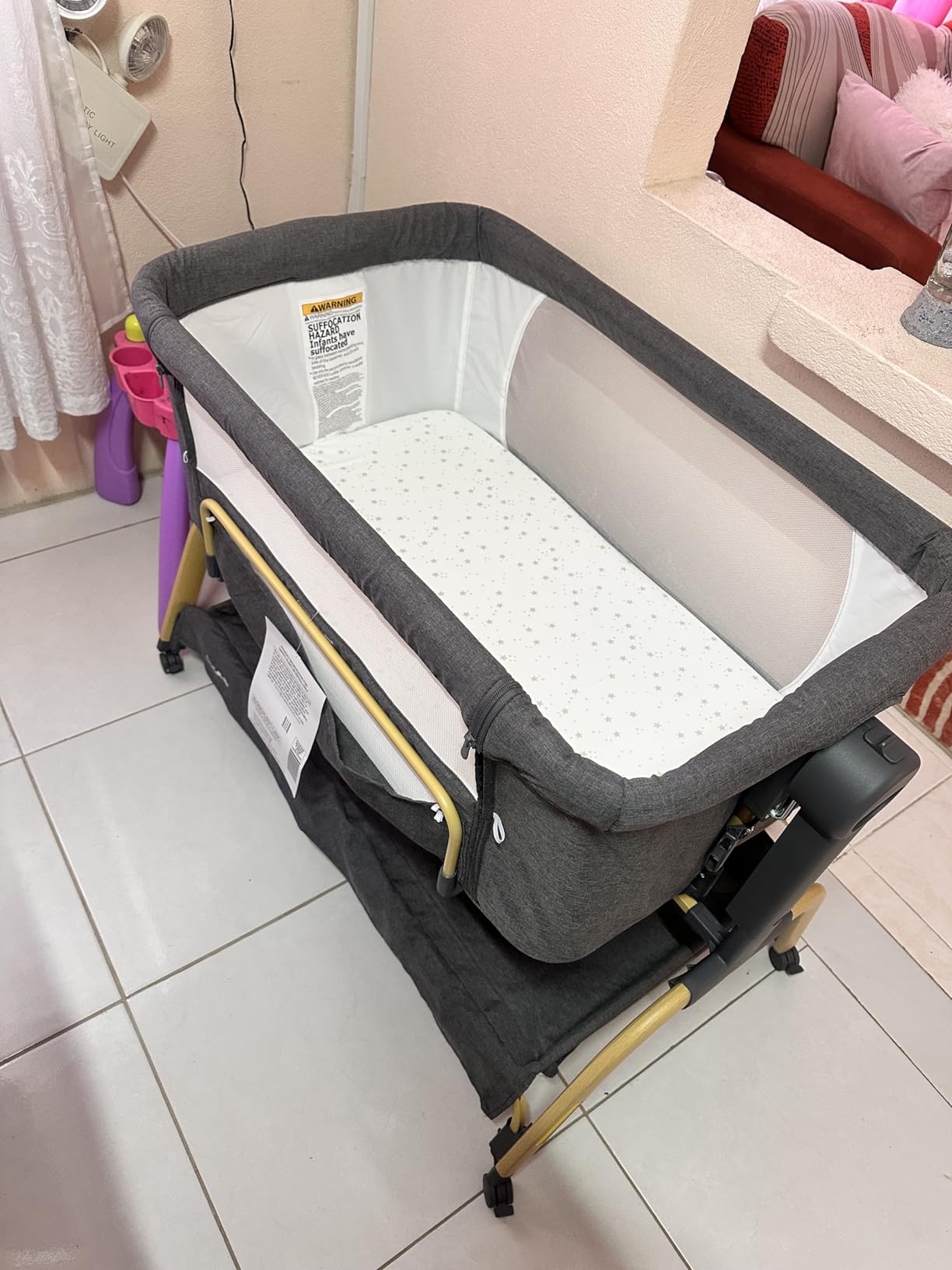 ANGELBLISS 3 in 1 Baby Bassinet, Rocking Bassinets Bedside Sleeper with Comfy Mattress and Wheels, 6 Height Adjustable Easy Folding Portable Bedside Crib for Newborn Infant (Khaki) customer photo 1