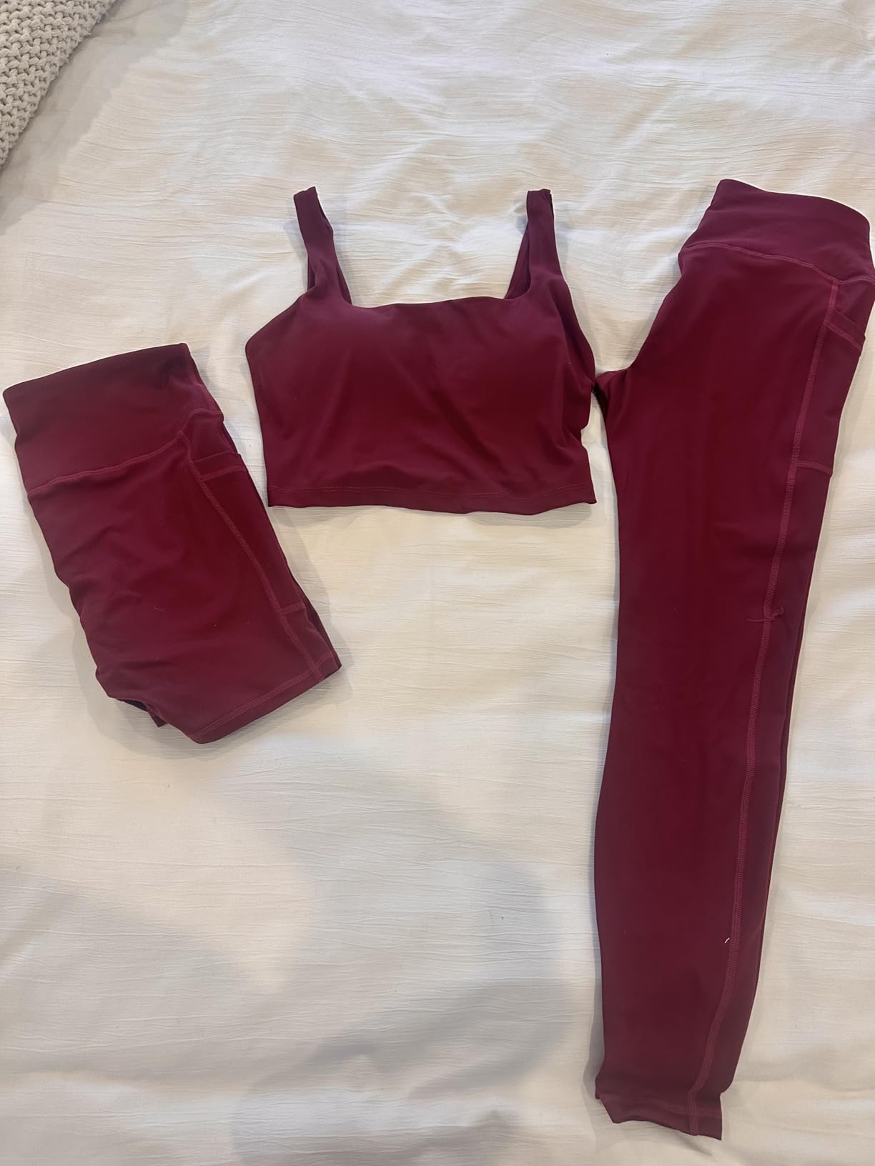 3 Piece Workout Sets for Women High Waisted Leggings with Pockets Tummy Control Biker Shorts Yoga Sports Bra customer photo 2