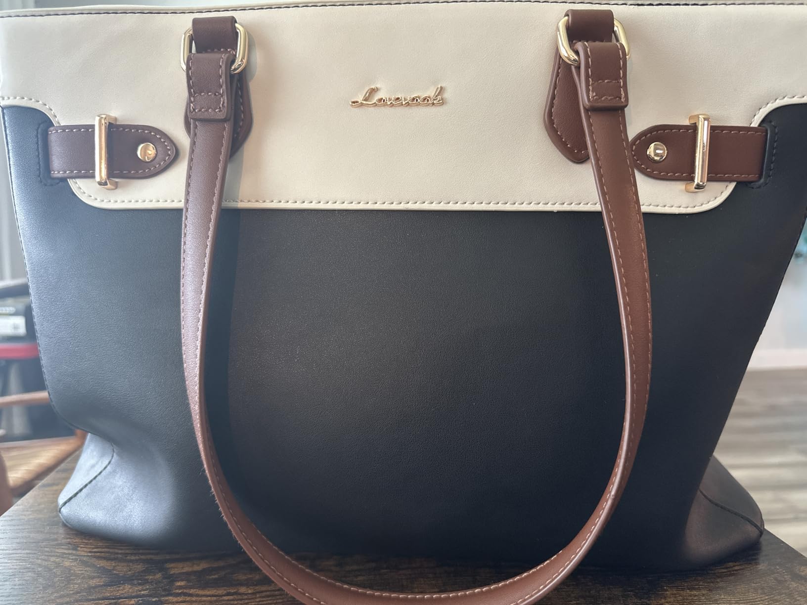 LOVEVOOK Laptop Tote Bag for Women Work, Teacher Tote Bag with Large Cup Holder, Waterproof Leather Computer Bag customer photo 1
