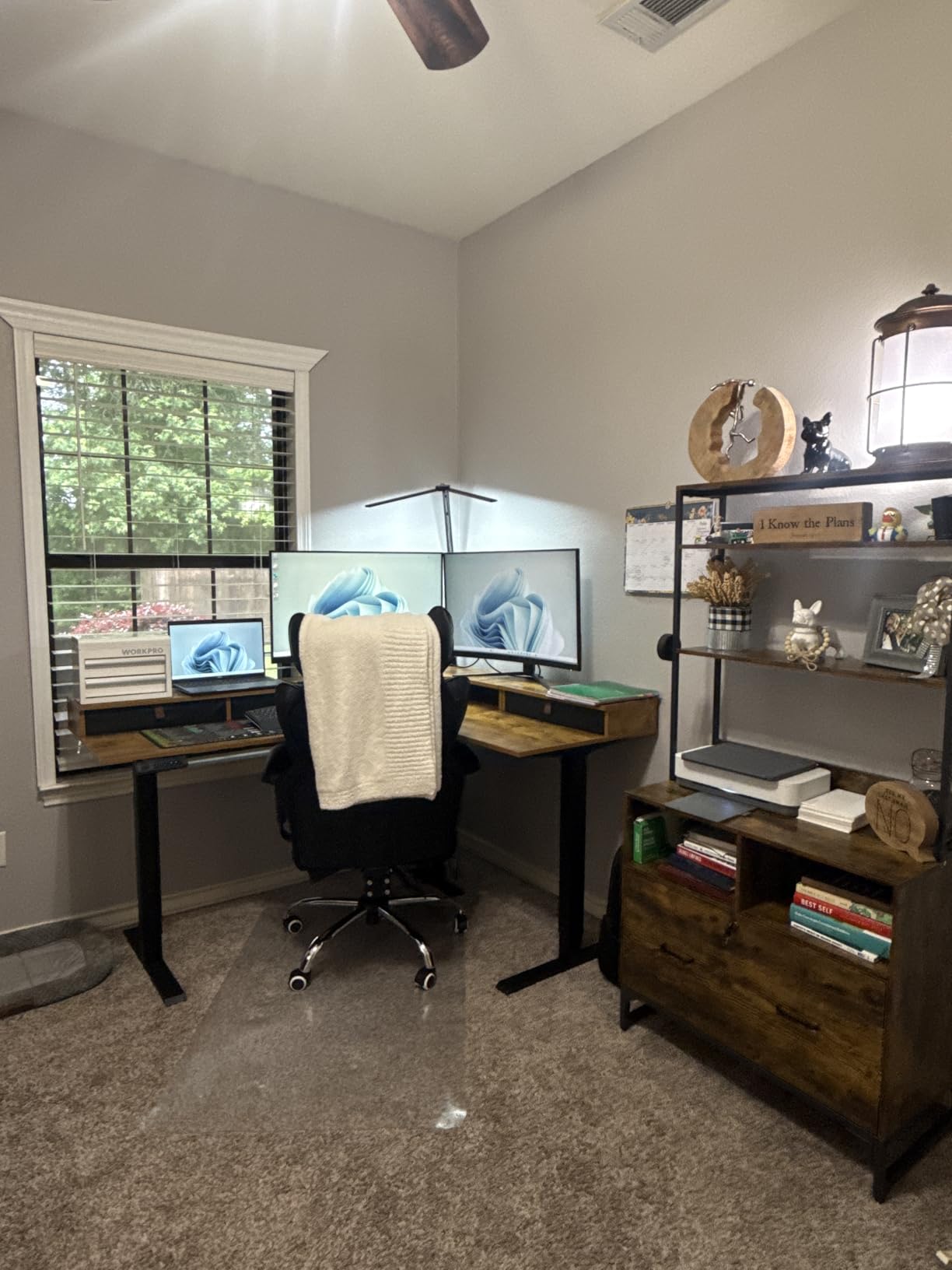FEZIBO L Shaped Electric Standing Desk, 63x48 inch Large with Drawers | Reversible Tabletop, 2 Memory Height Settings | Home Office & Gaming Height-Adjustable Table, Black Walnut customer photo 2
