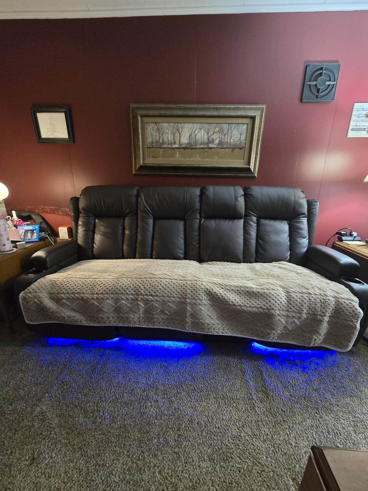 TUNYI Power Loveseat Recliner Sofa with Massage & Heat Home Theater Seating with Console RV Recliner Loveseat Sofa with USB/Storage/Side Pocket/LED Light/Speaker (Black, 3 Seat with Console) customer photo 1