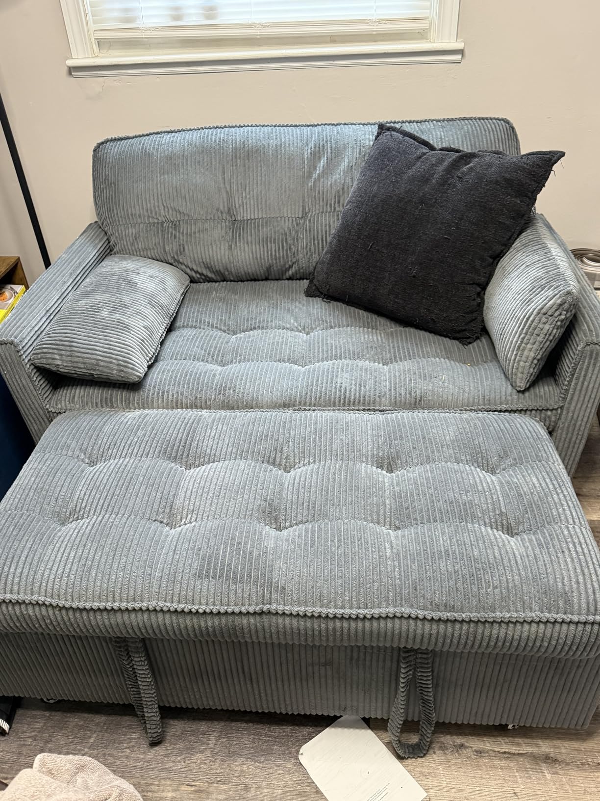 Sleeper Sofa Bed, 54'' Convertible Pull Out Couch with Small Table | USB Port | Side Pockets | Corduroy Fabric | Adjustable Backrest for Apartment, Office, Bedroom, Guest Room (Darkgray) customer photo 1