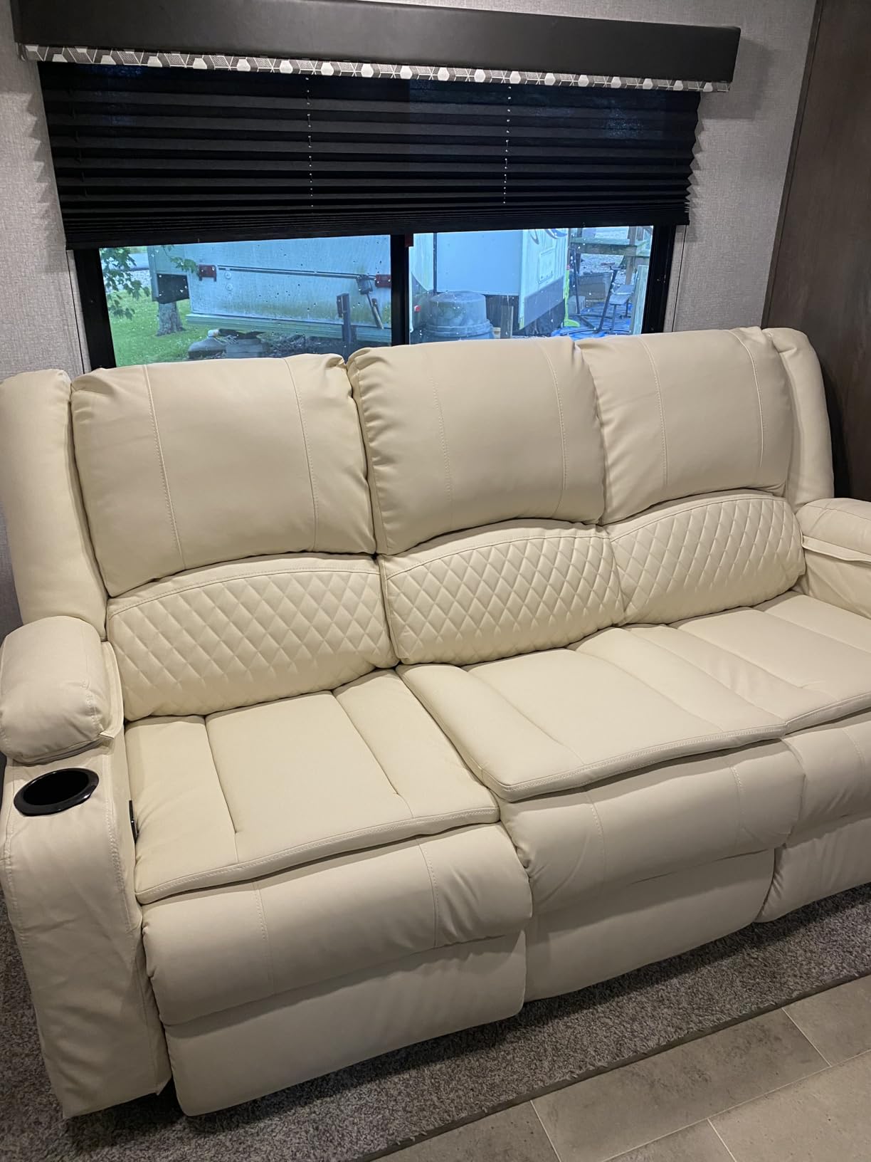 Recliner Sofa 3 Seater Sofa with Recliner, Home Theater Seating with Liftable Console & Removable Armrest, Manual Velvet Fabric Reclining Couch with Cup Holders & USB Ports for Living Room/RV (Grey) customer photo 1