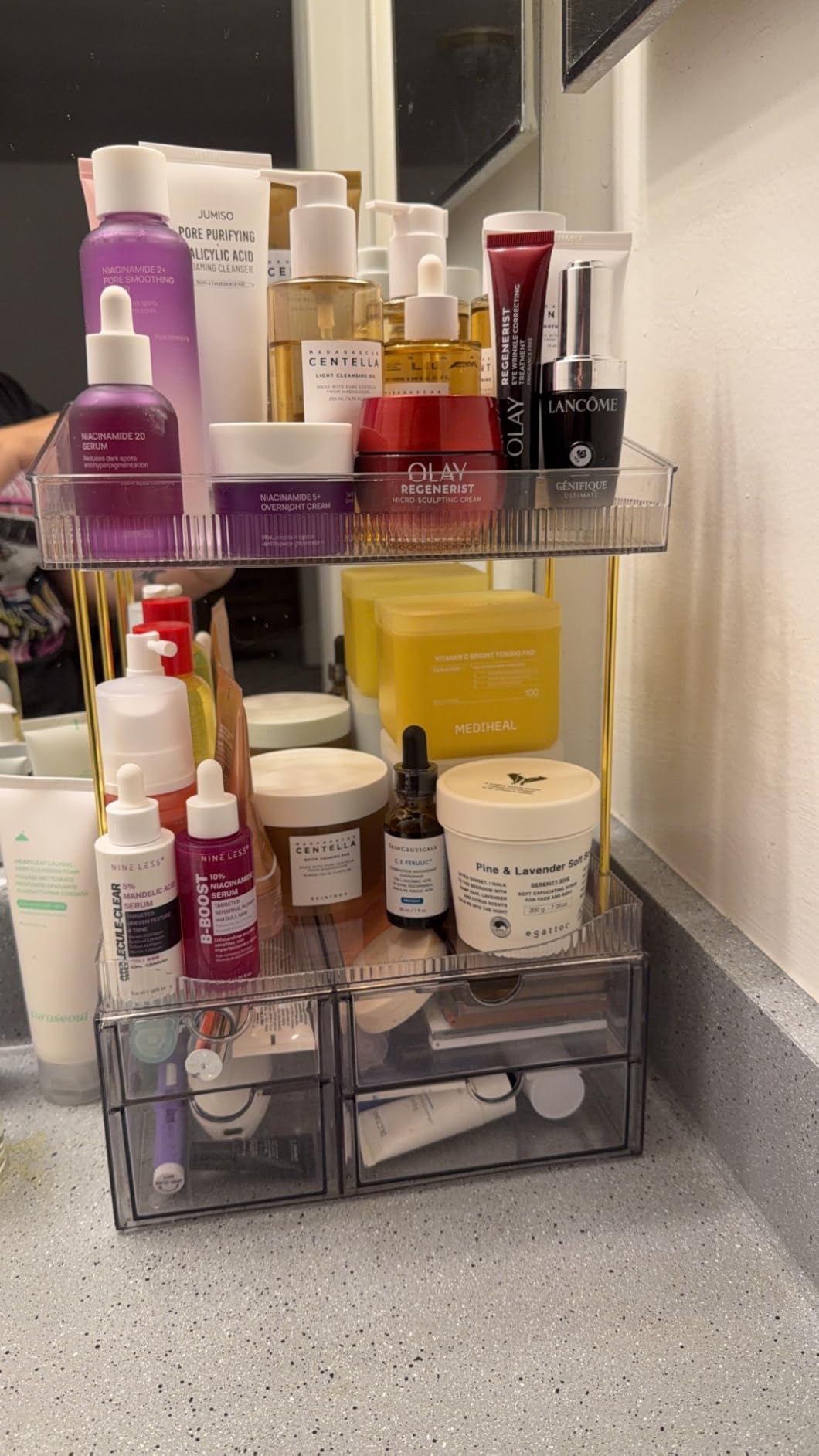 SNSLXH 4 Drawers Makeup Organizer - 4 Tier Makeup Storage, Cosmetics Organiser, Ideal for Cosmetic, with Drawers for Countertop, Bathroom, Office Supplies, Dresser Transparent Clear customer photo 1