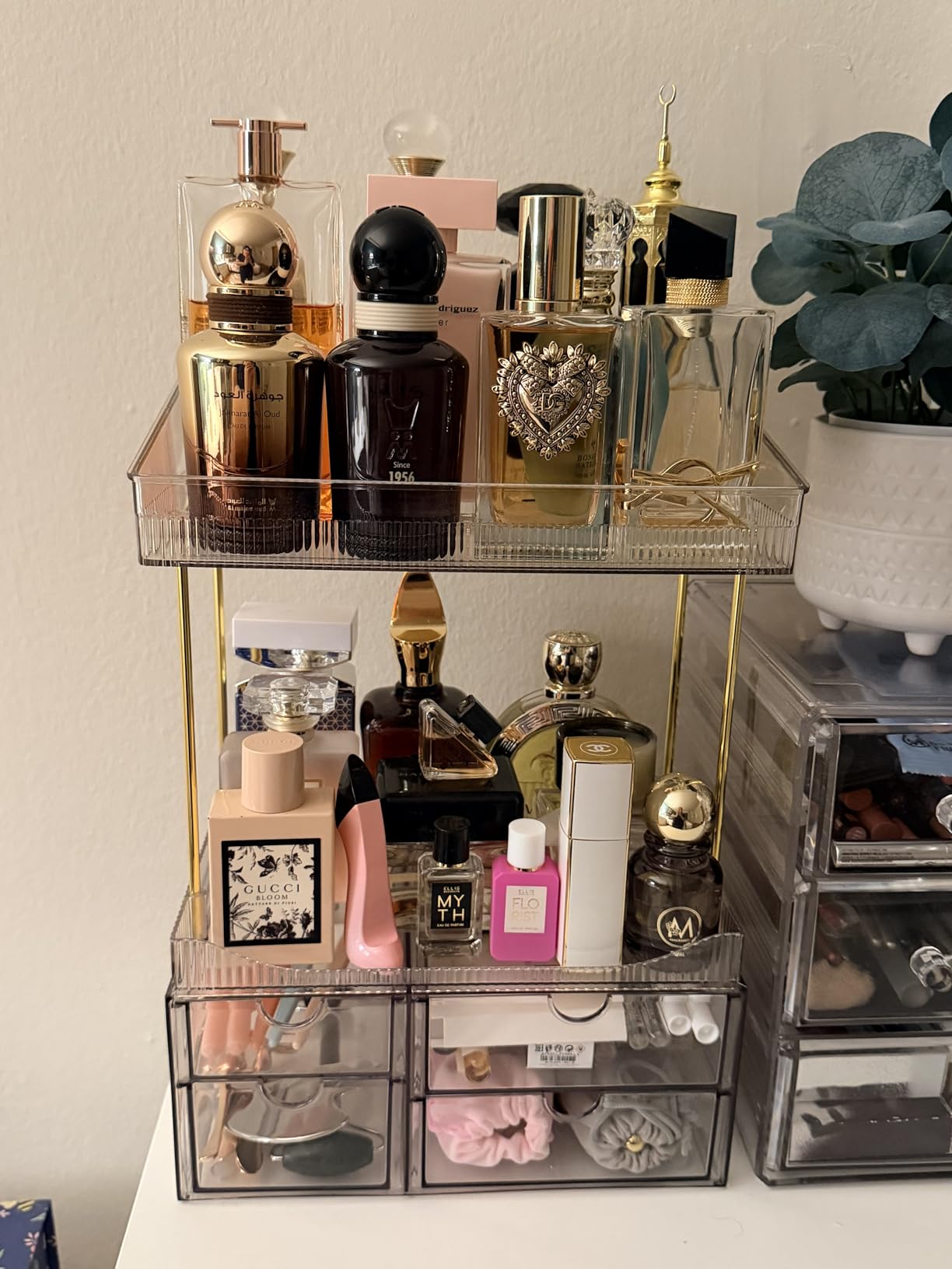SNSLXH 4 Drawers Makeup Organizer - 4 Tier Makeup Storage, Cosmetics Organiser, Ideal for Cosmetic, with Drawers for Countertop, Bathroom, Office Supplies, Dresser Transparent Clear customer photo 2
