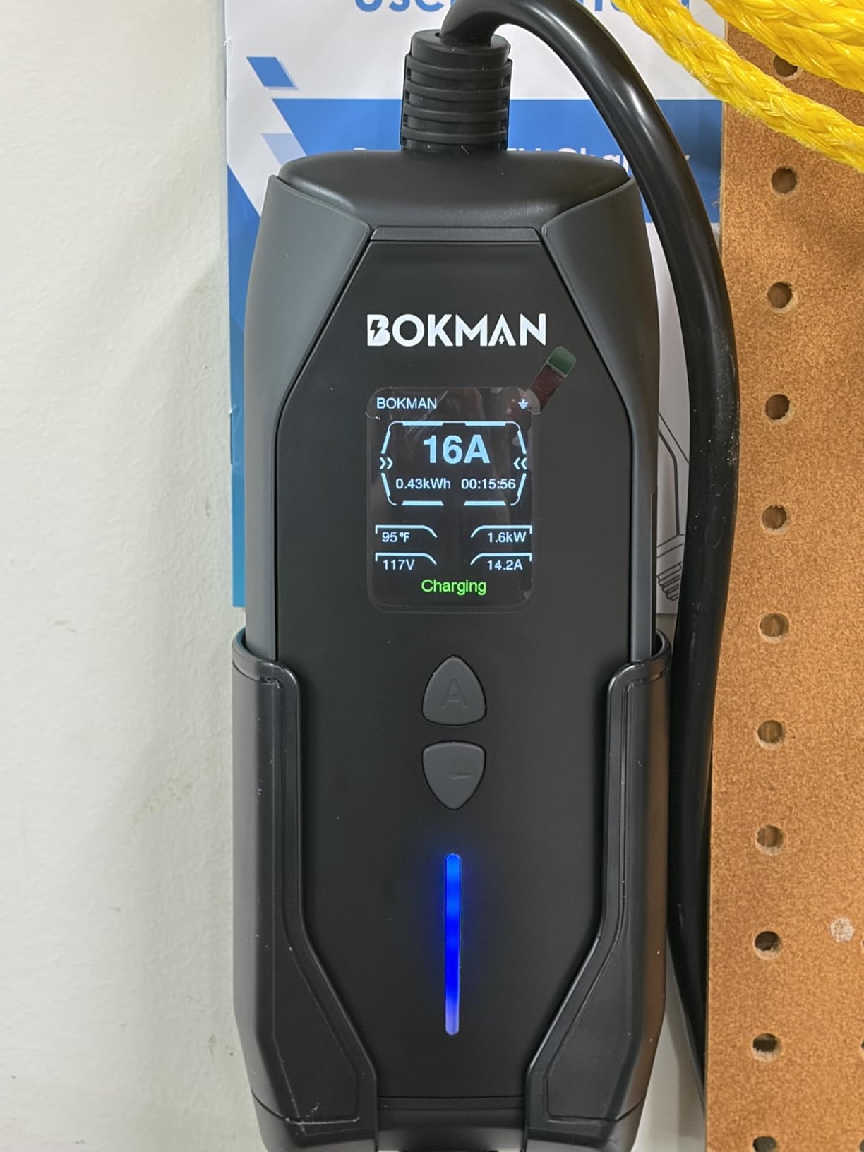 bokman Portable Level 2 & Level 1 EV Charger (240V, 16A), 20ft Cable and NEMA 6-20 Plug and NEMA 5-15 Adapter for Household Socket, Current Adjustable 6-16Amp (J1772 Connector) customer photo 2