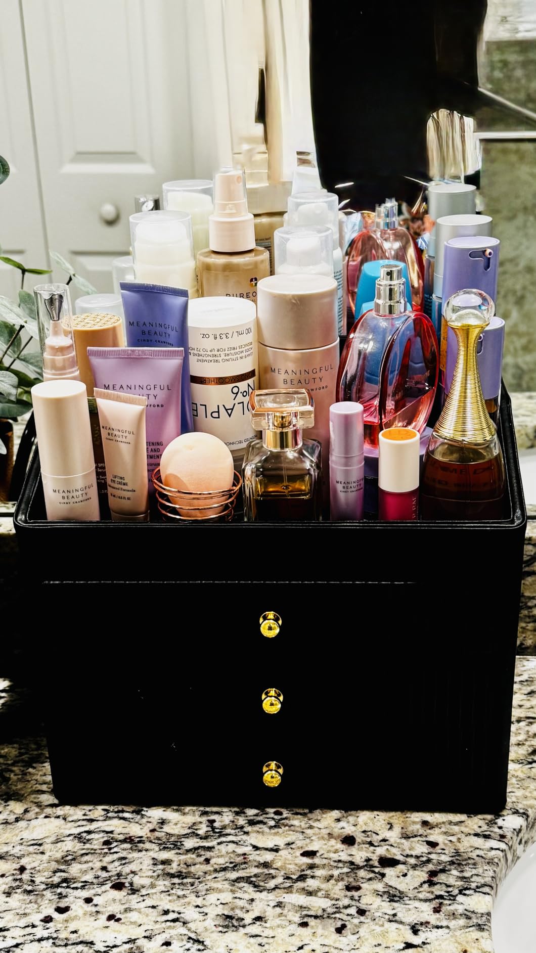 LADSTAG Vanity Organizers,Luxury Skincare Organizer with 3 Tier Drawers,Beige White Large Capacity Cosmetic Organizer Countertop for Makeup Brush,Dresser,Bedroom,Bathroom,Mom Gifts,Mom Birthday Gifts customer photo 1