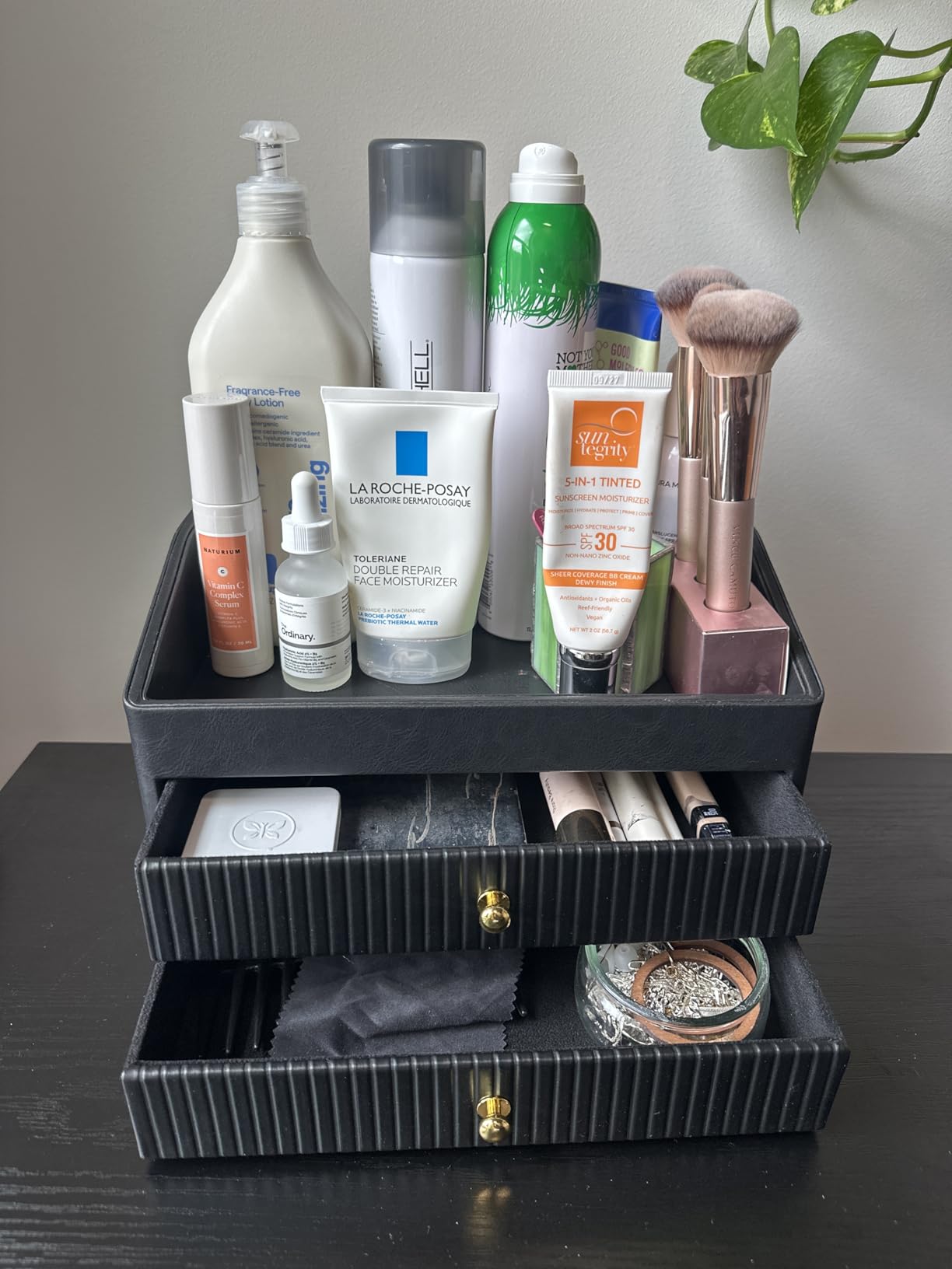 LADSTAG Vanity Organizers,Luxury Skincare Organizer with 3 Tier Drawers,Beige White Large Capacity Cosmetic Organizer Countertop for Makeup Brush,Dresser,Bedroom,Bathroom,Mom Gifts,Mom Birthday Gifts customer photo 2