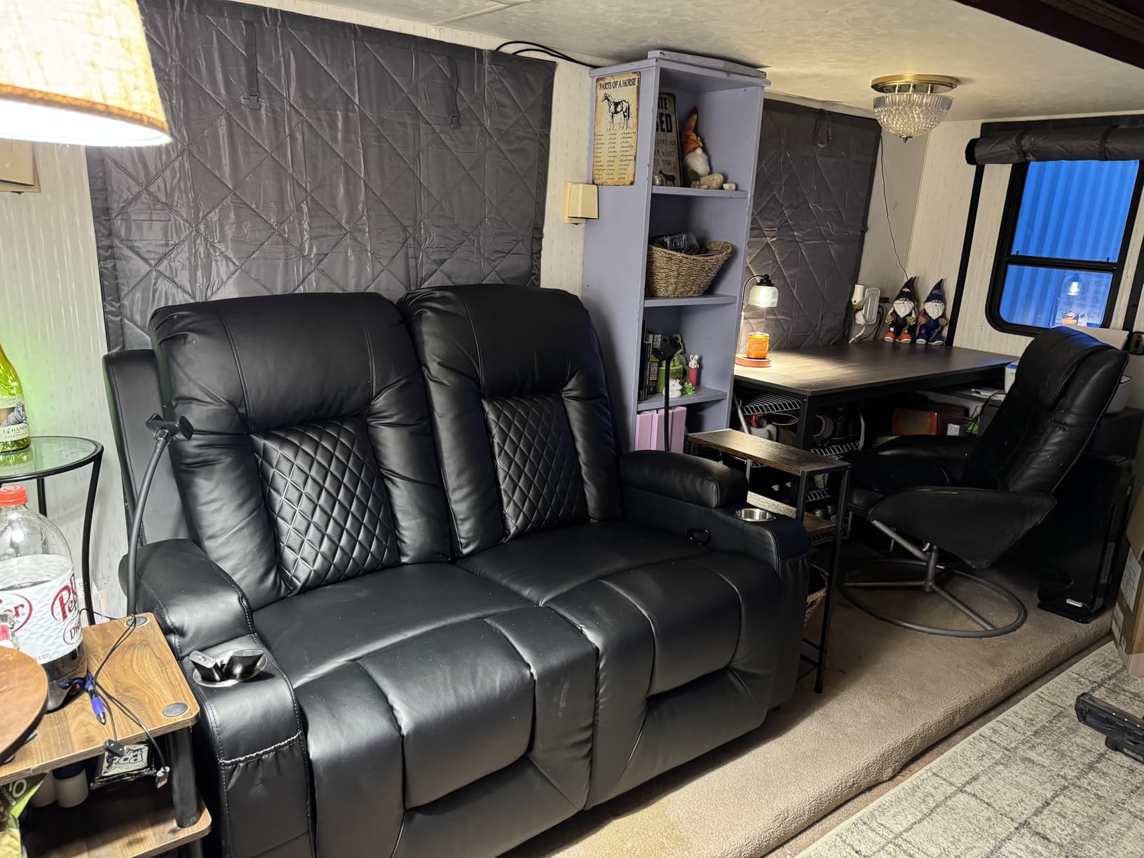 RV Loveseat Recliner Sofa, Reclining Loveseat Home Theater Seating with USB Ports, Cup Holders, Insert Pockets, Wall Hugger RV Recliners for Movie Room, Recline Movie Seats Gaming Sofa, Black customer photo 2