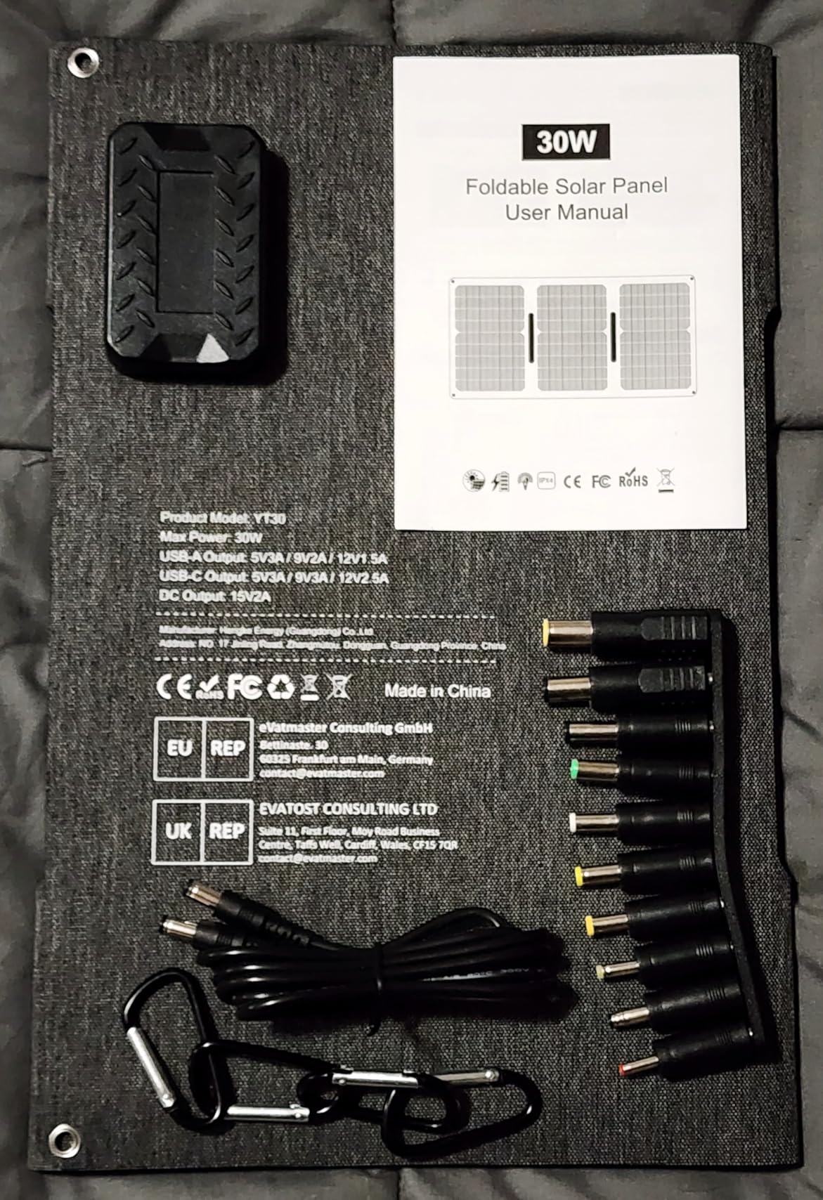 ENOFLO 30W Solar Panel Charger YT30 Foldable Solar Panel IP65 Waterproof Solar Charger with QC3.0 USB & DC Output(10 Connectors) 24% High Efficiency for Outdoor Camping customer photo 2